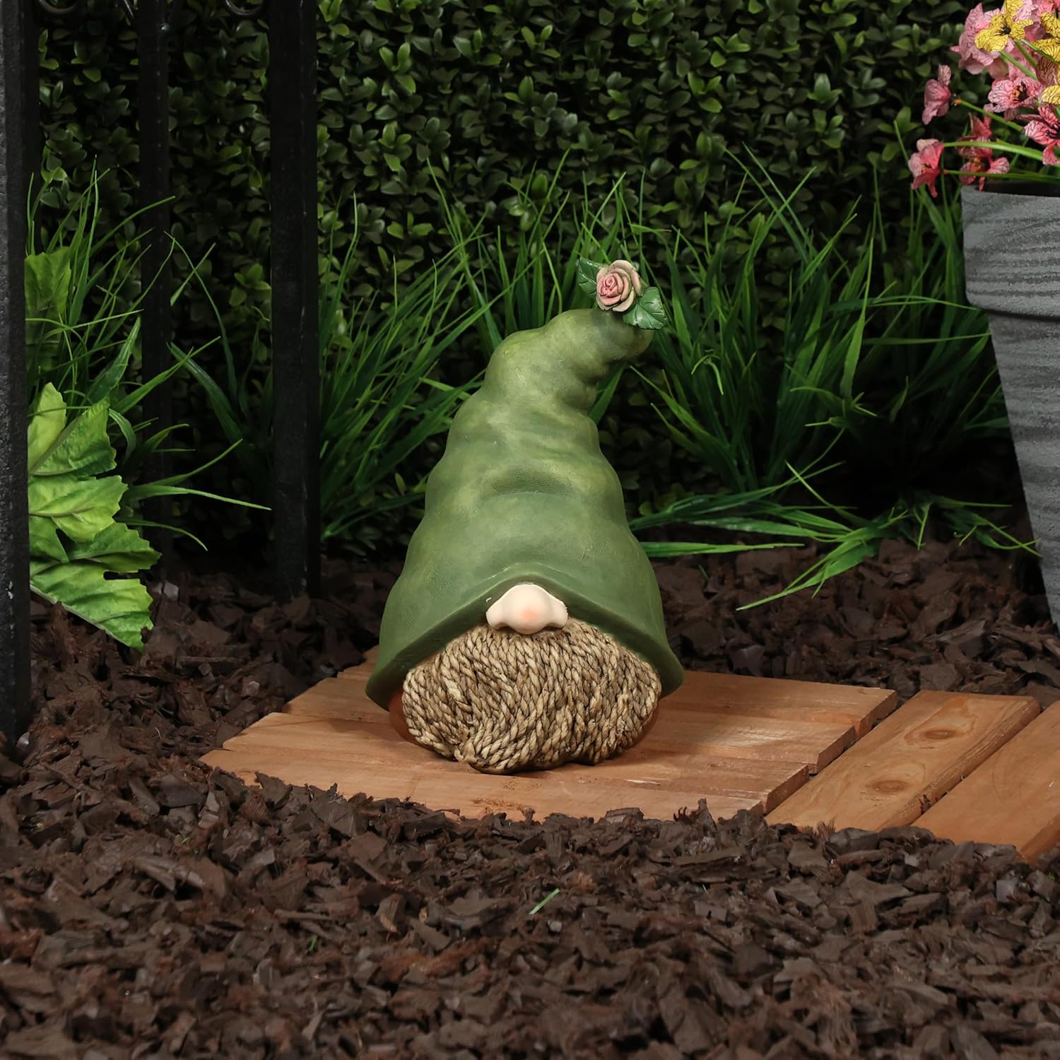Alpine Corporation 12" Tall Traditional Outdoor Garden Gnome Yard Statue Decoration