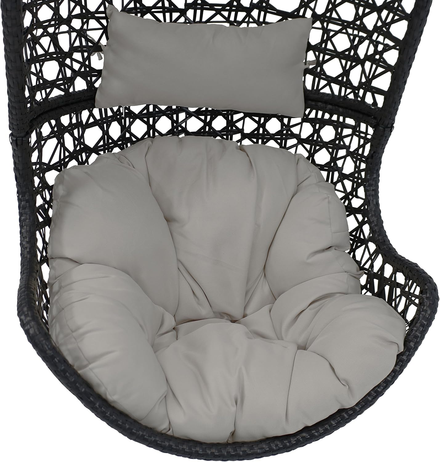 Sunnydaze Cordelia Egg Chair with Cushions -Resin Wicker Hanging Chair with 265-Pound Weight Capacity - Hanging Swing Includes Gray Polyester