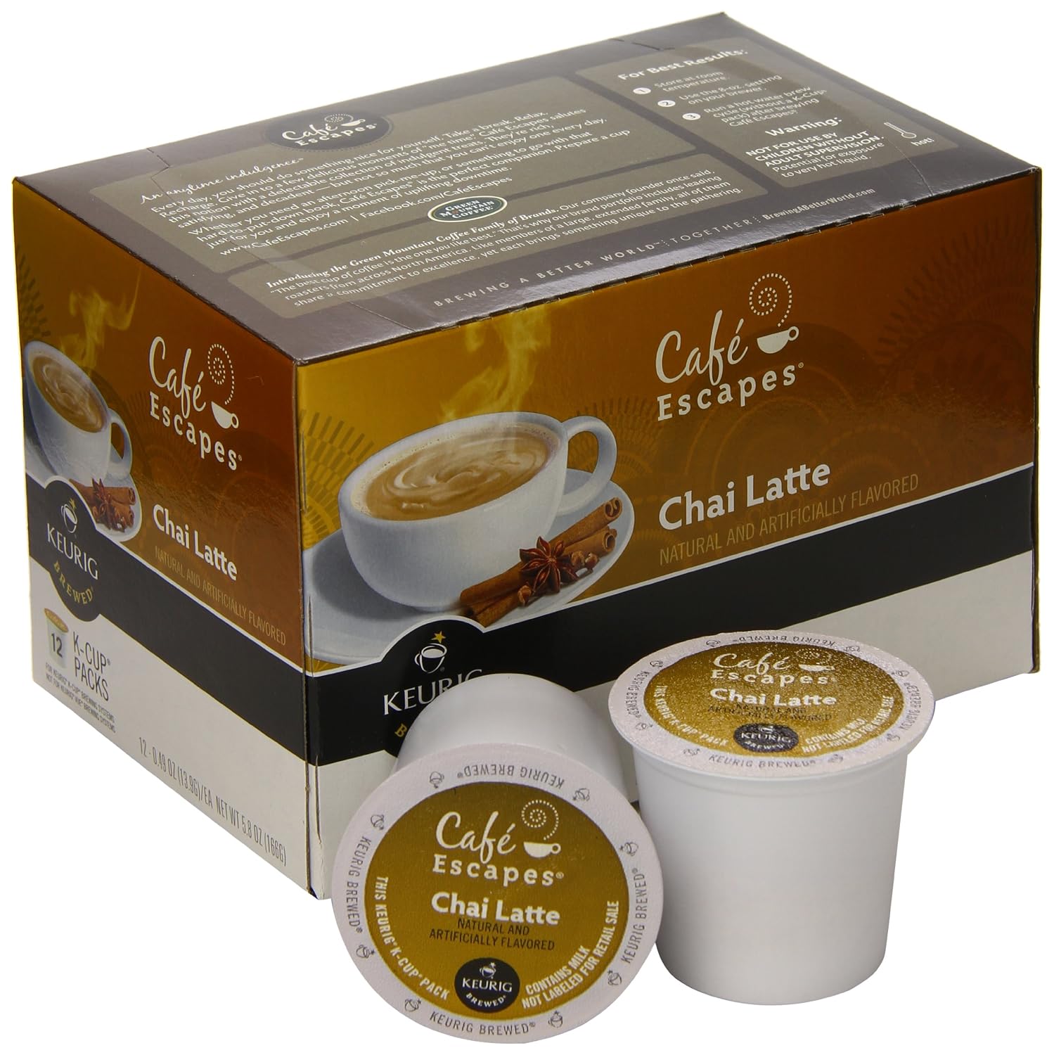 Cafe Escapes Chai Latte K-Cups, 16 Count (Packaging May Vary)
