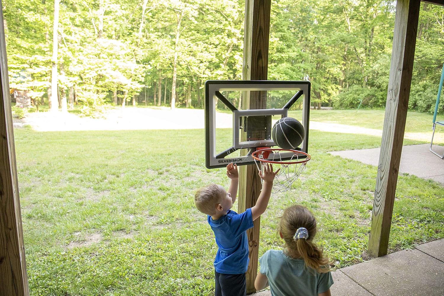 Silverback Junior Youth 33" Basketball Hoop with Lock ‘n Rock Mounting Technology Mounts to Round and Vertical Poles, Black (B8410W)