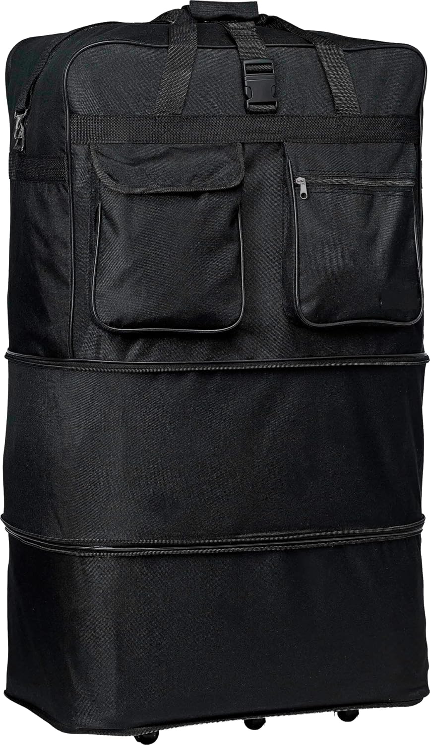40" Black Rolling Wheeled Duffle Bag Spinner Suitcase Luggage - 5 Wheels