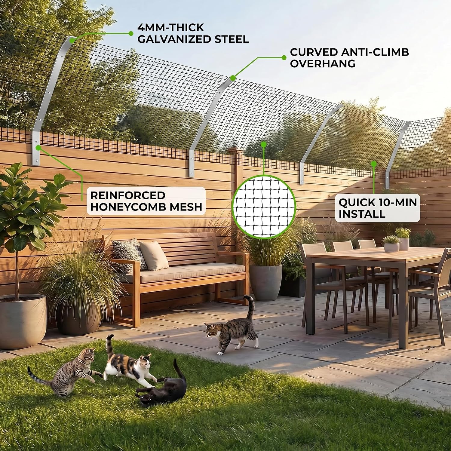 Rosvola Cat Fence Barrier, 33FT Cat-Proof Fence Topper System, Fence Conversion System for Cats, Cat Fence Extension & Conversion Kit for Yard Garden