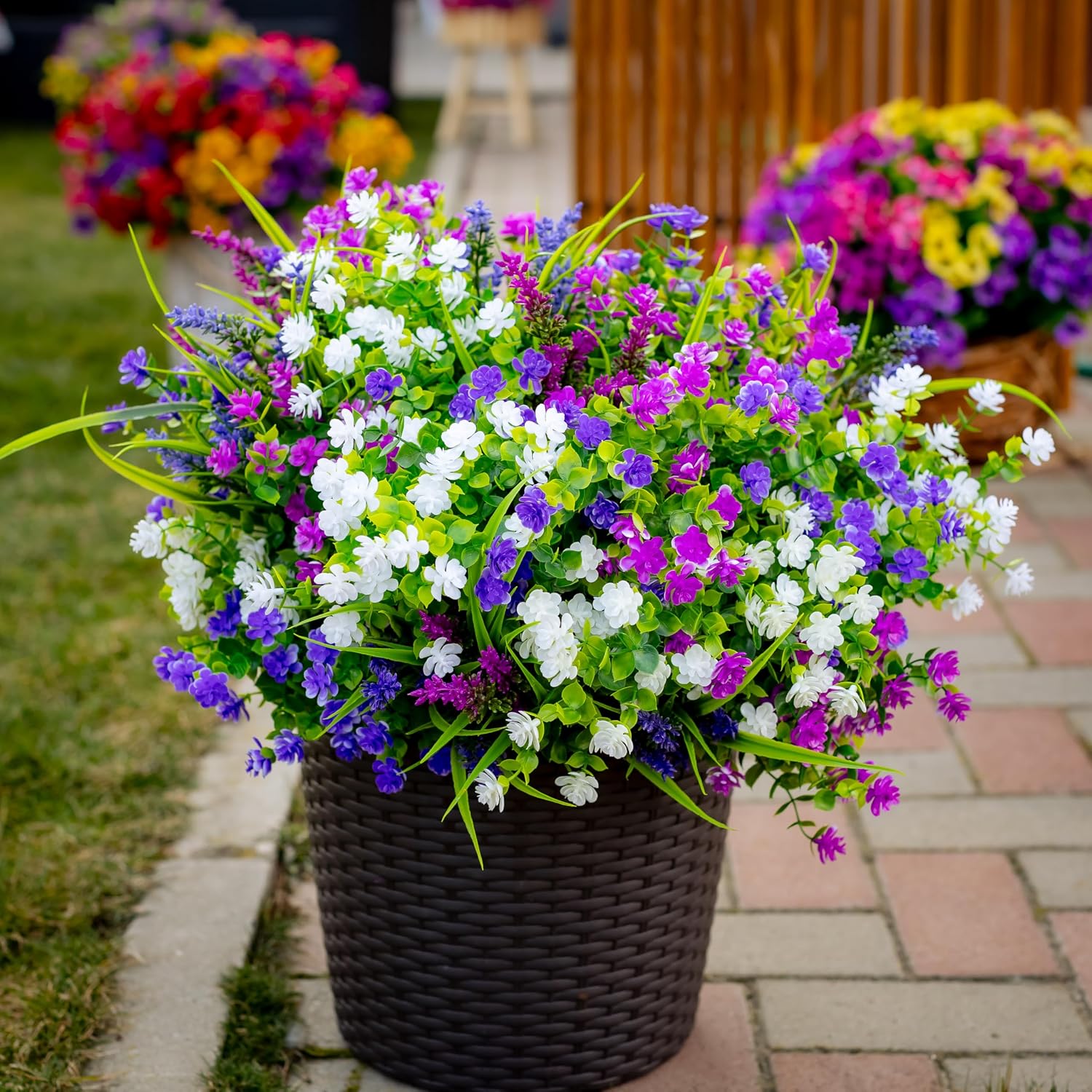 AXYLEX Artificial Flowers for Outdoors, 12 Bundles Fake Plants (Yellow) | UV resistant faux plastic flowers, no fade artificial greenery – garden, patio, porch & home