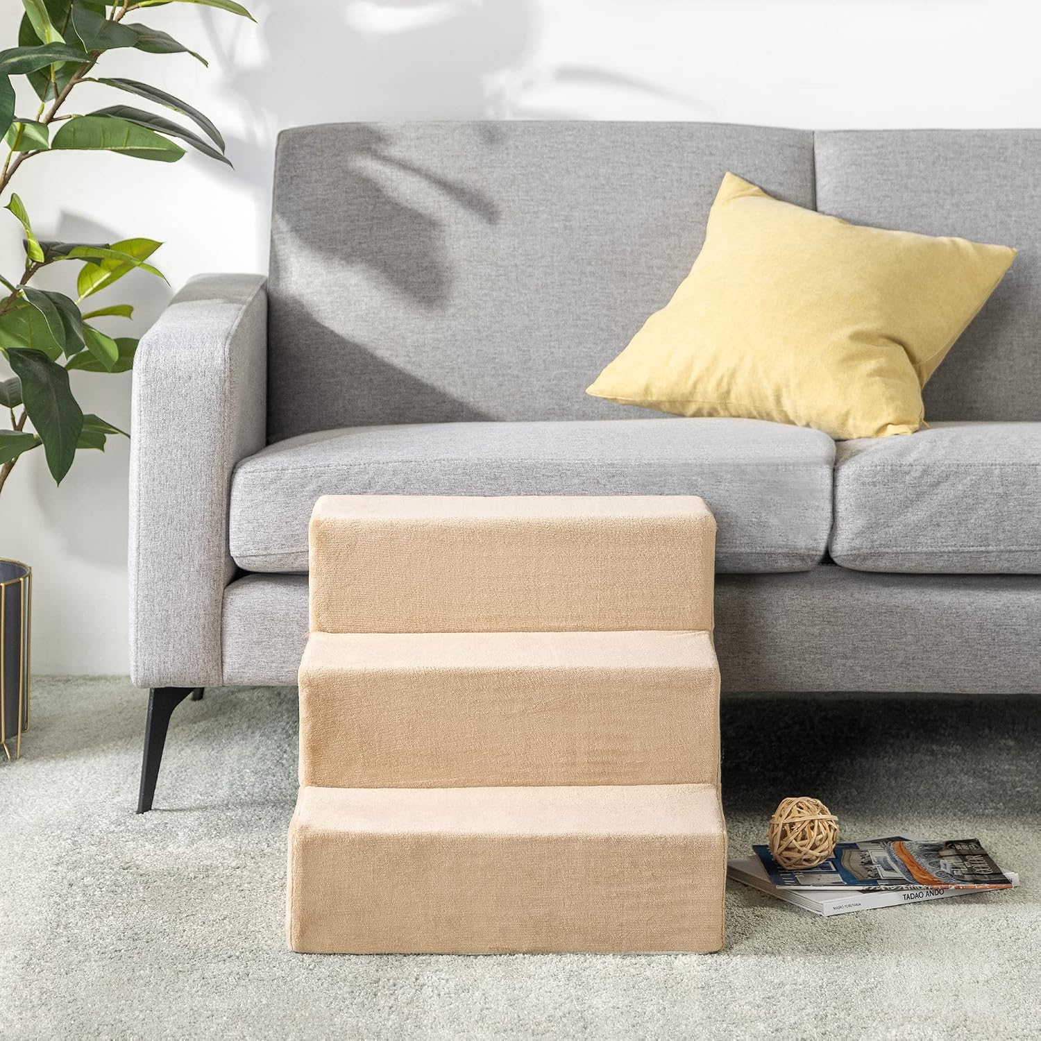 ZINUS Foam 13 Inch 2-Step Step Pet Stairs / Pet Ramp for Cats and Dogs, Extra Small, Beige