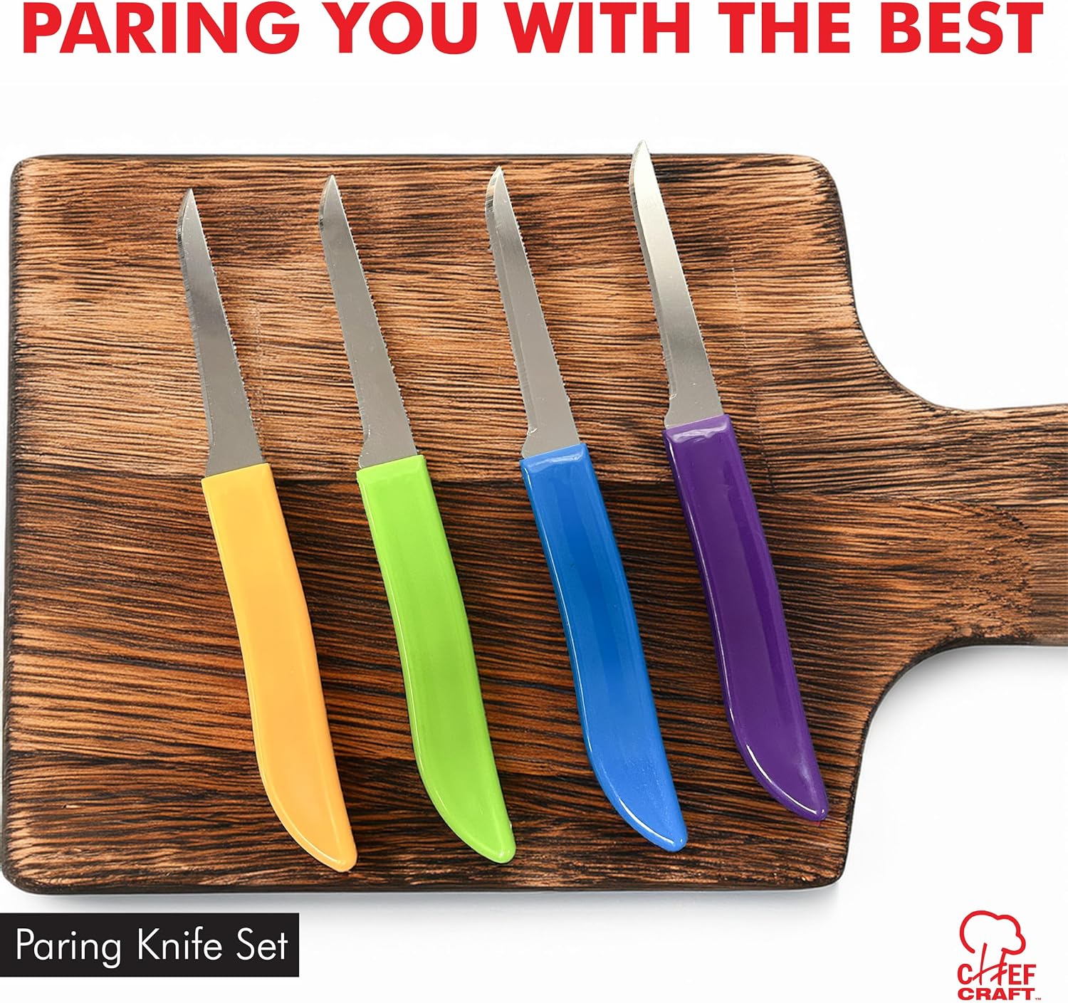 Chef Craft Select Paring Knife Set, 2.5 inch blade 6 inch in length 4 piece set, Assorted
