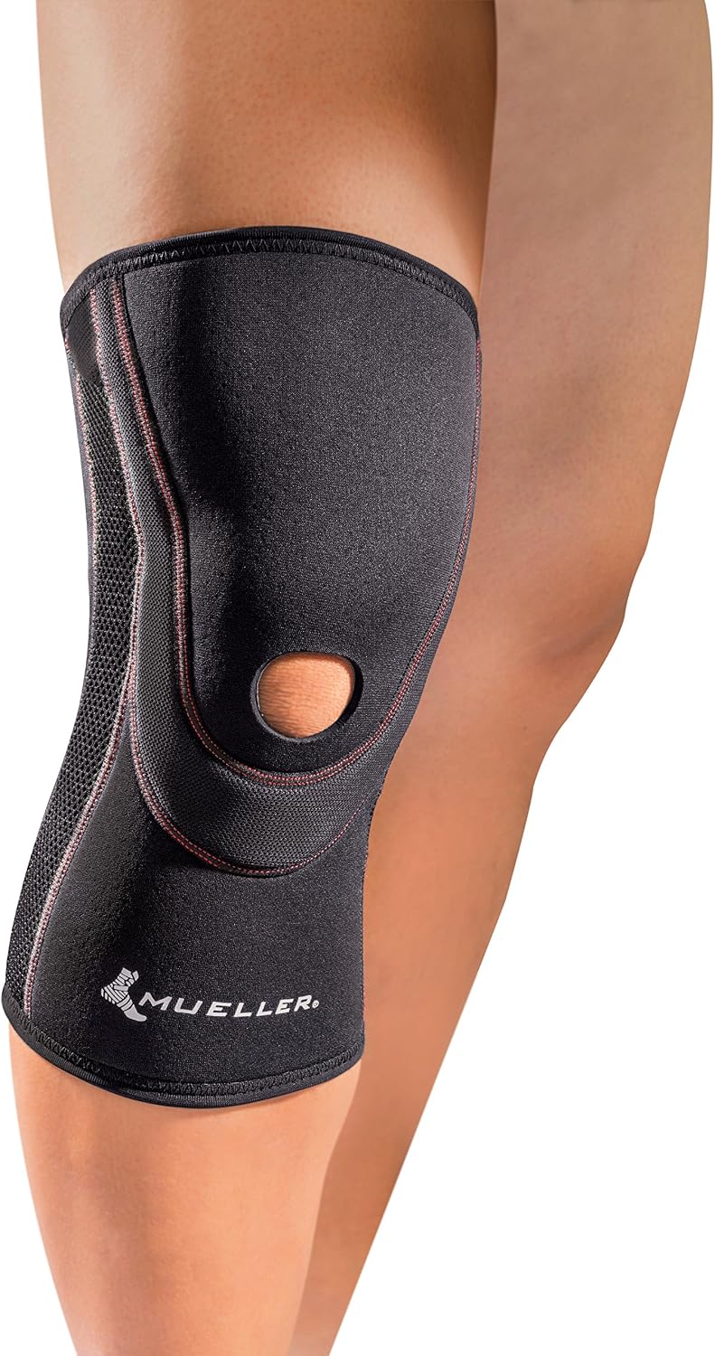 MUELLER Sports Medicine Breathable Open Patella Knee Sleeve, Knee Pain Relief Support for Men and Women, Ideal for Arthritis, Sprains, Black, Large