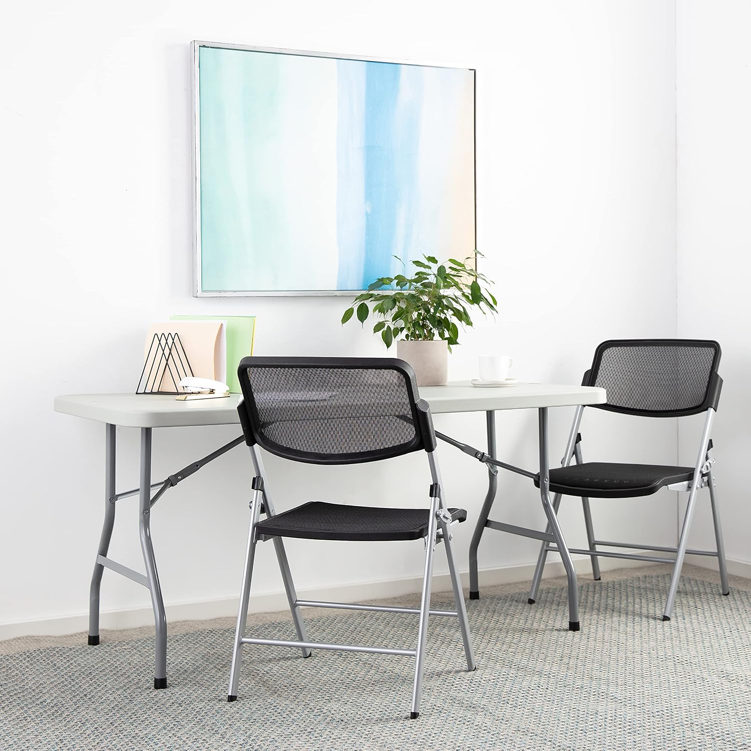Office Star Resin Multipurpose Rectangle Folding Table for Indoor or Outdoor Use, 5 Feet Light Gray