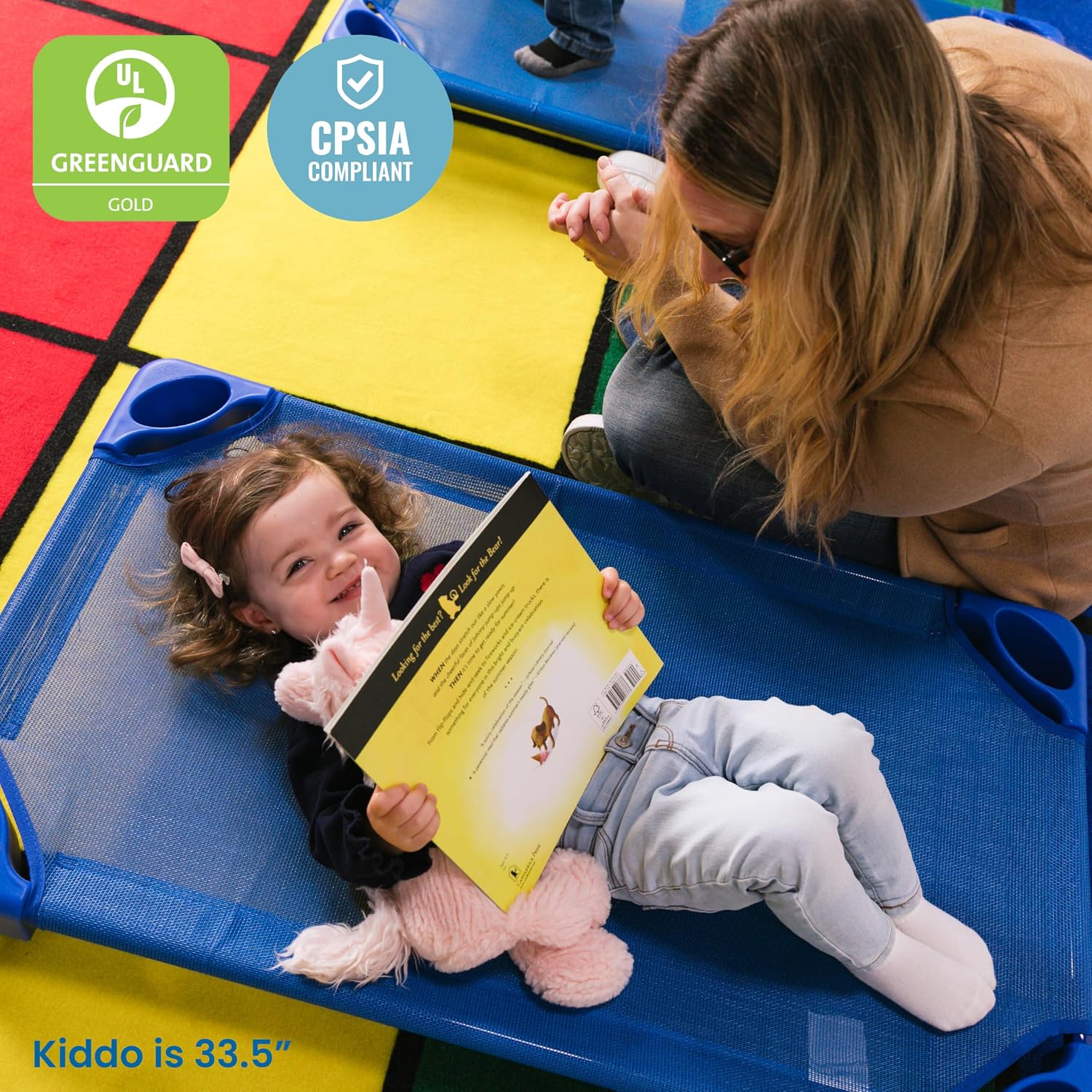 ECR4Kids Stackable Kiddie Cot, Ready-To-Assemble, Toddler Size, Classroom Furniture, Blue, 6-Pack | Breathable mesh, GREENGUARD Gold Certified