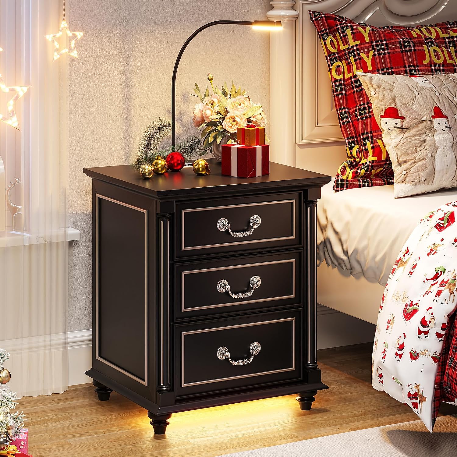 Dystler Nightstand with Gun Drawer and Charging Station | Night Stand with LED Light