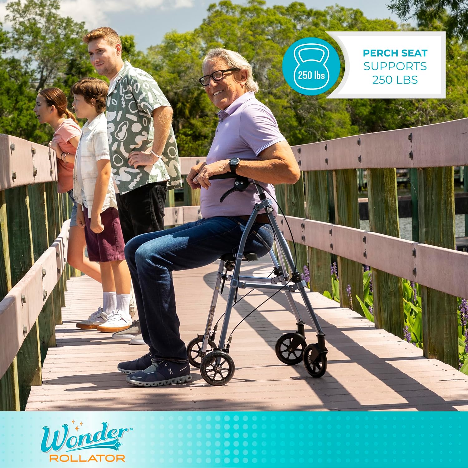 Stander Space Saver Rollator, Lightweight Folding Rolling Walker with Seat for Seniors & Adults, 4-Wheel Mobility Aid with 6-inch Wheels
