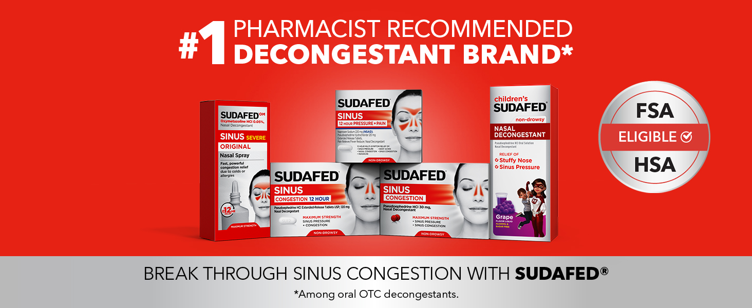 Sudafed is the #1 Pharmacist recommended decongestant brand