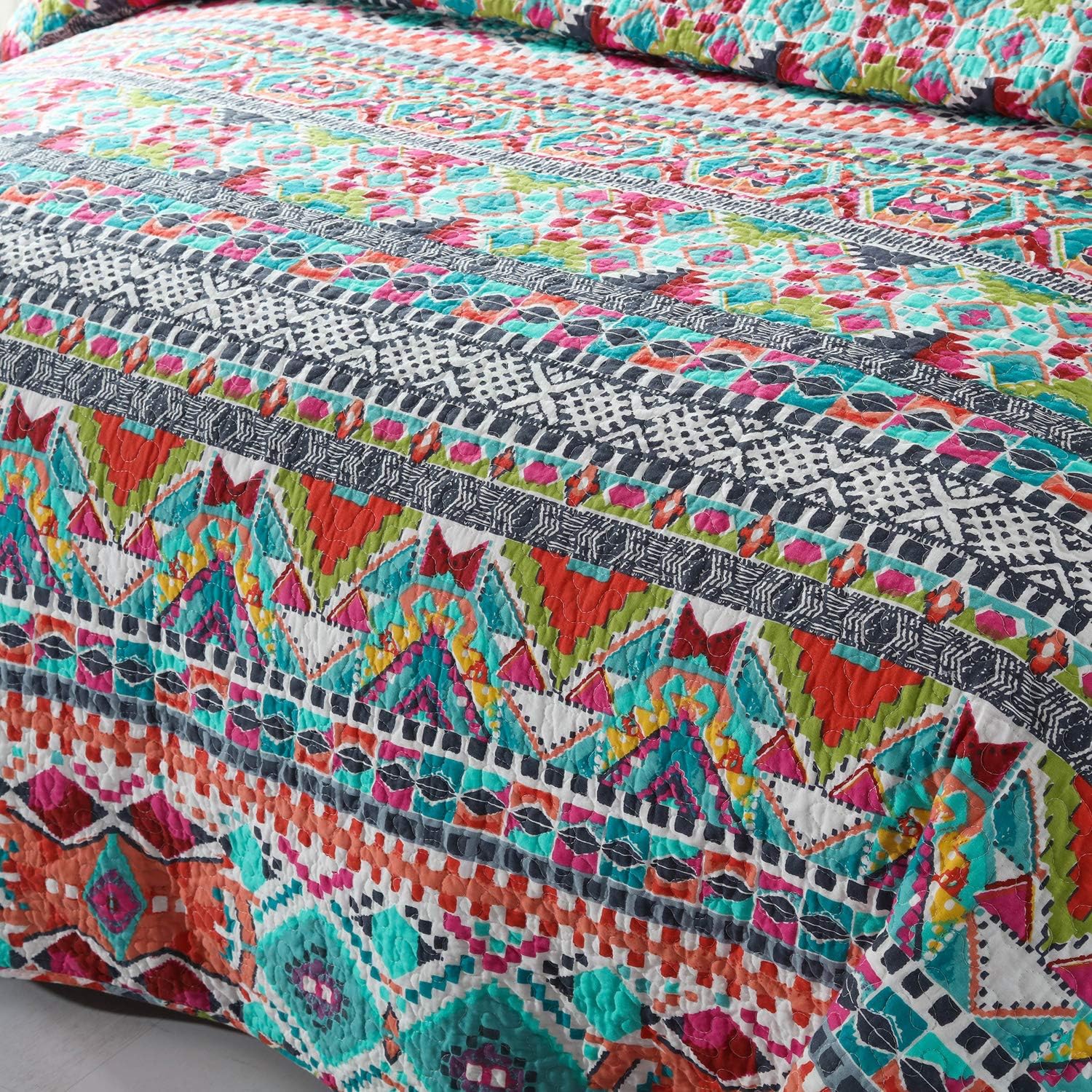 Striped Jacquard Style Cotton 3-Piece Patchwork Bedspread Quilt Sets, Queen Size