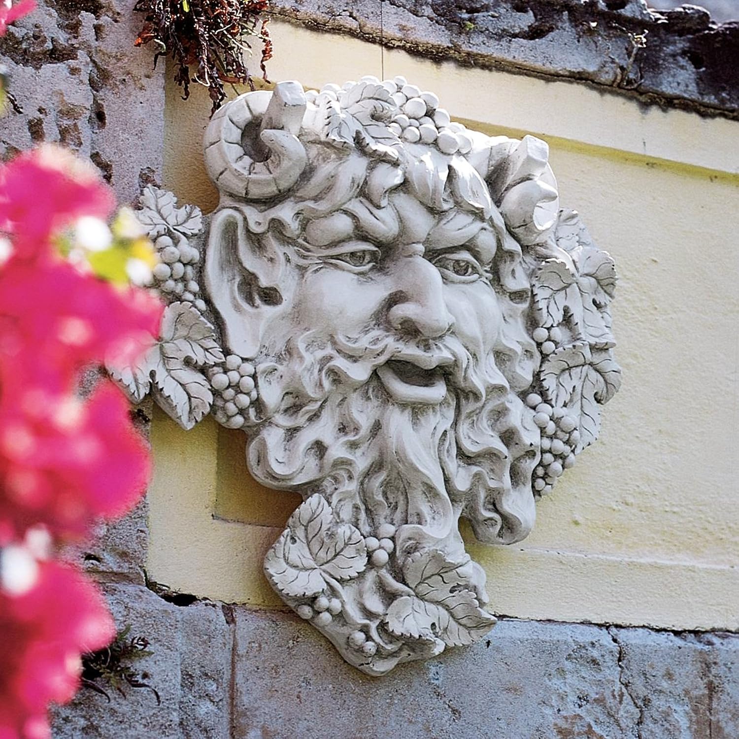 Design Toscano Bacchus, Grape Harvest Wine Greek Greenman Face Wall Sculpture, Medium, 12 inches tall, Cast Stone Resin, Antique Stone Finish
