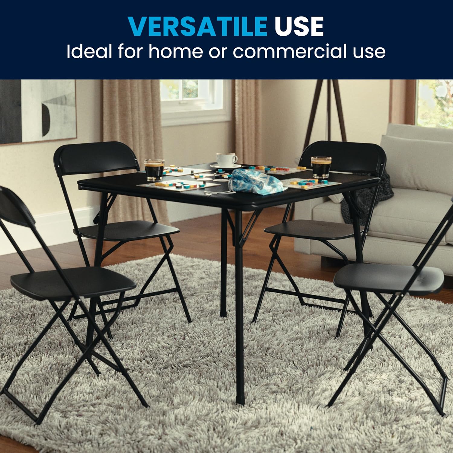 Flash Furniture Madelyn 33.5" Square Folding Multipurpose Card Table with Padded Vinyl Top, Portable Folding Game Table for 4 Players, Black