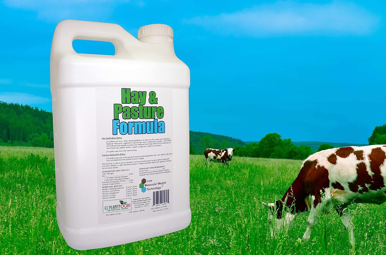 Hay & Pasture Formula by GS Plant Foods- Organic Pasture Fertilizer with Humic Acid & Fulvic Acid (5 Gallon) - Pasture Grass Formula for Higher