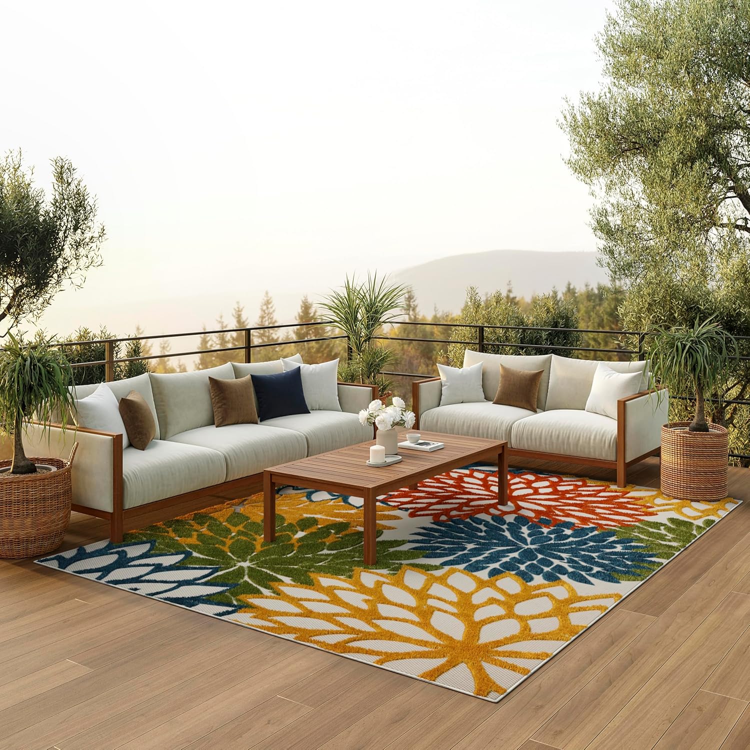 Nourison Home Aloha Indoor/Outdoor Black White 2'8" x 4' Area Rug, Tropical, Botanical, Easy Cleaning, Non Shedding, Bed Room, Living Room