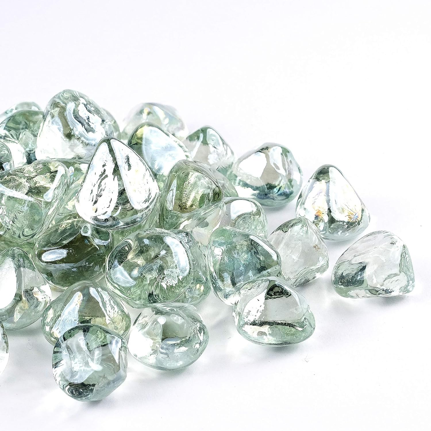 Fire Glass Diamond 1 Inch Fire Pit Glass Rocks for Propane or Gas Fire Pit （10 Pounds Margarita Azura Blue ） Gift Package