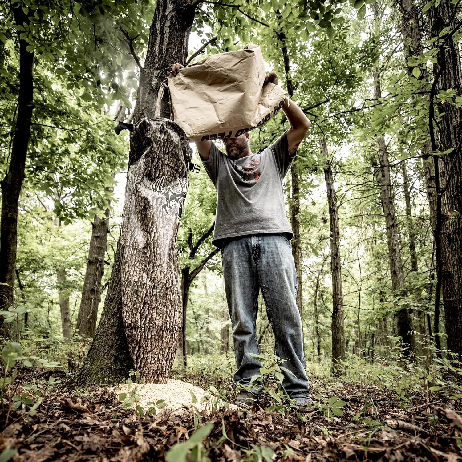 WILDGAME INNOVATIONS Treehugger 100 lb Trubark HD Camo Gravity Bag Feeder Durable Lightweight Weatherproof Game Feeder for Hunting