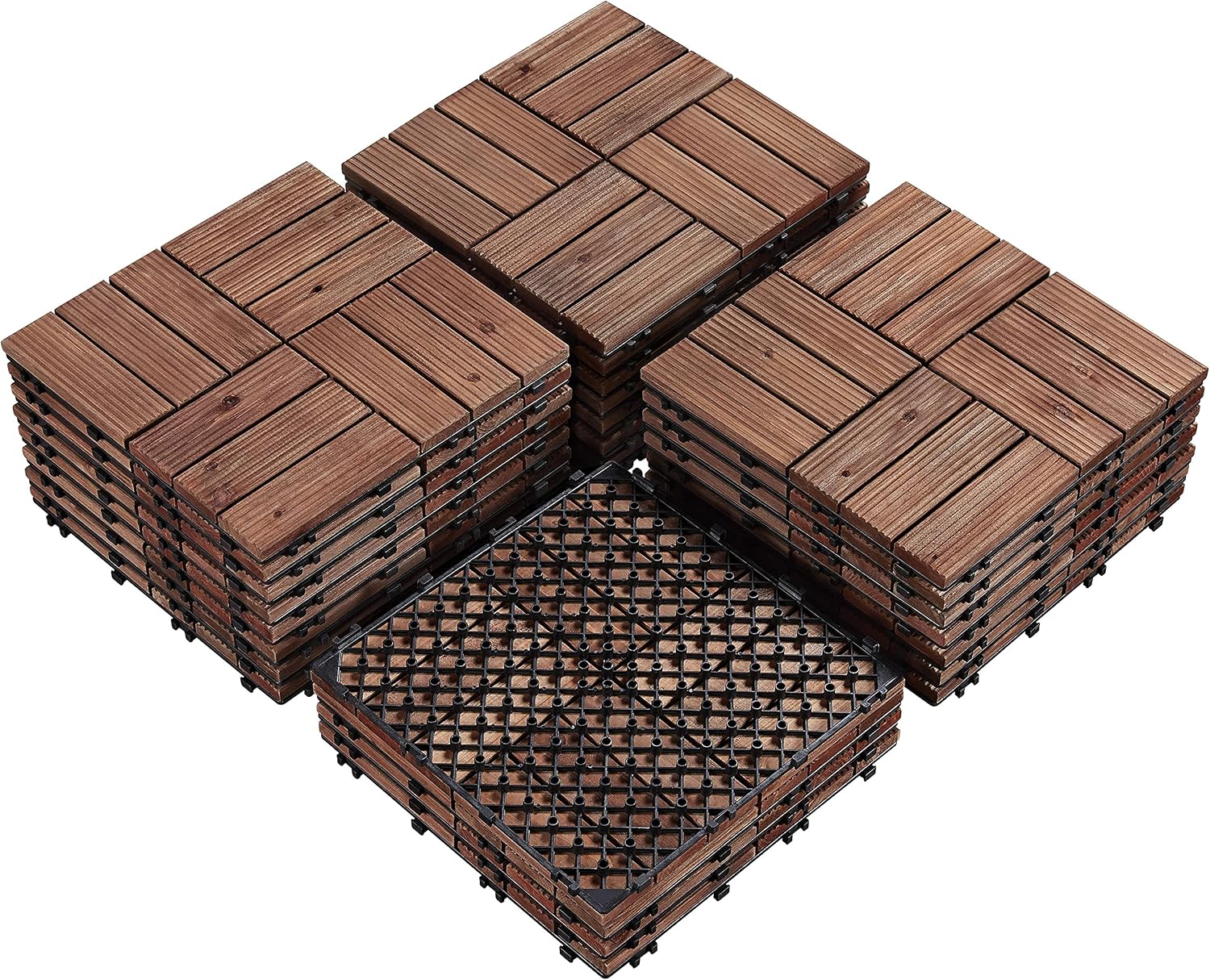 Topeakmart 27PCS Interlocking Deck Tiles 12x12 Patio Flooring, Brown