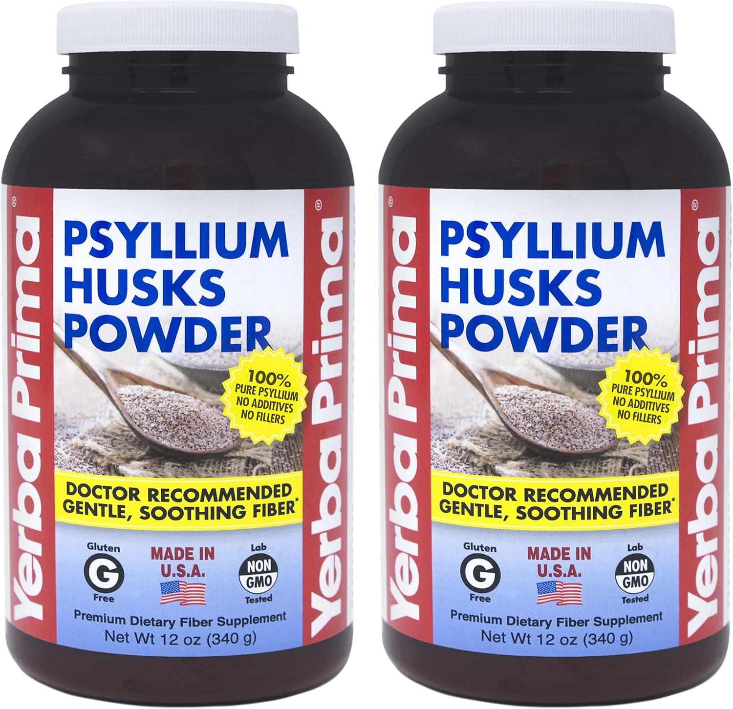 Yerba Prima Psyllium Husk Powder 12 oz (Pack of 2) - Natural Fiber Supplement