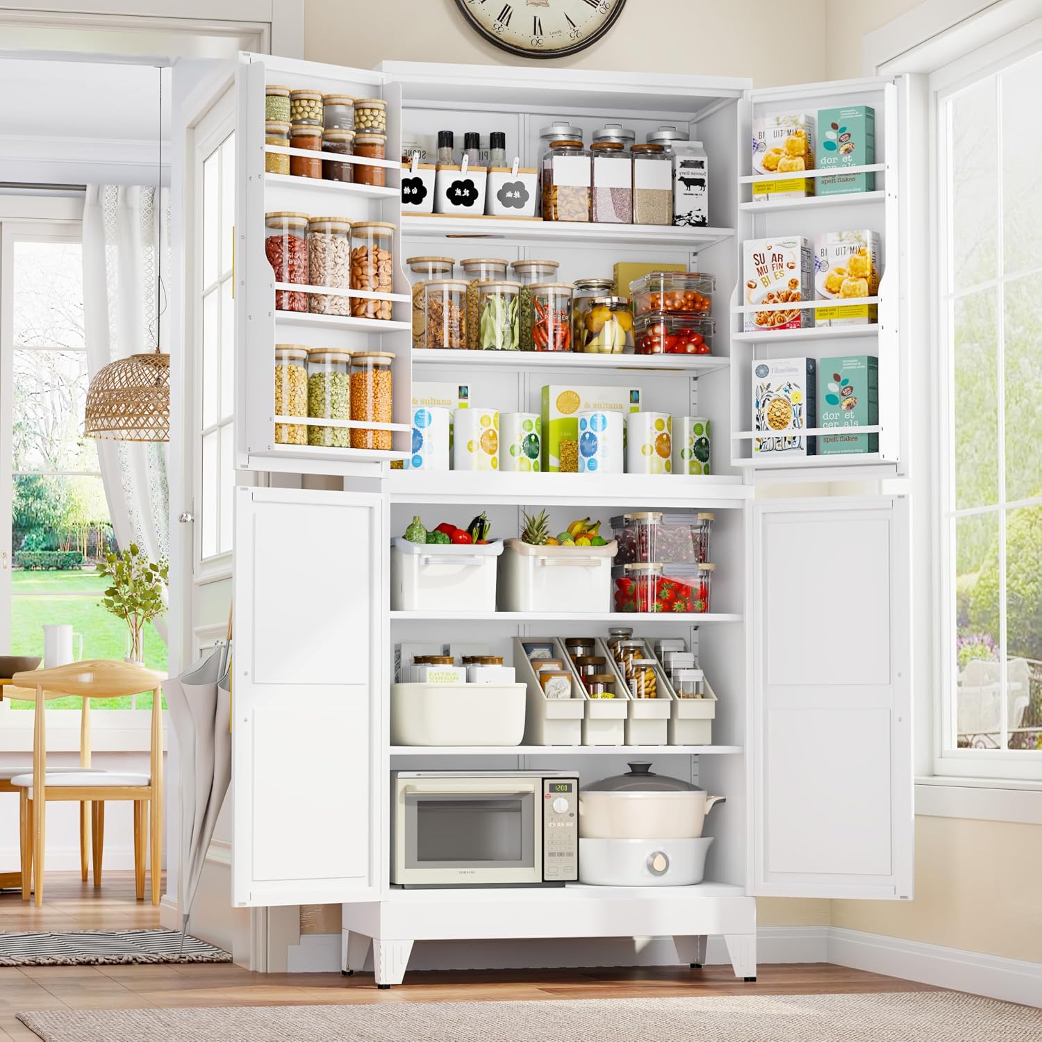 GAIOUS 75.2" Tall Metal Kitchen Pantry Storage Cabinets with 2 Door and 5 Adjustable Shelves, Cupboard for Kitchen, Dining Room, Living Room and Bathroom, White