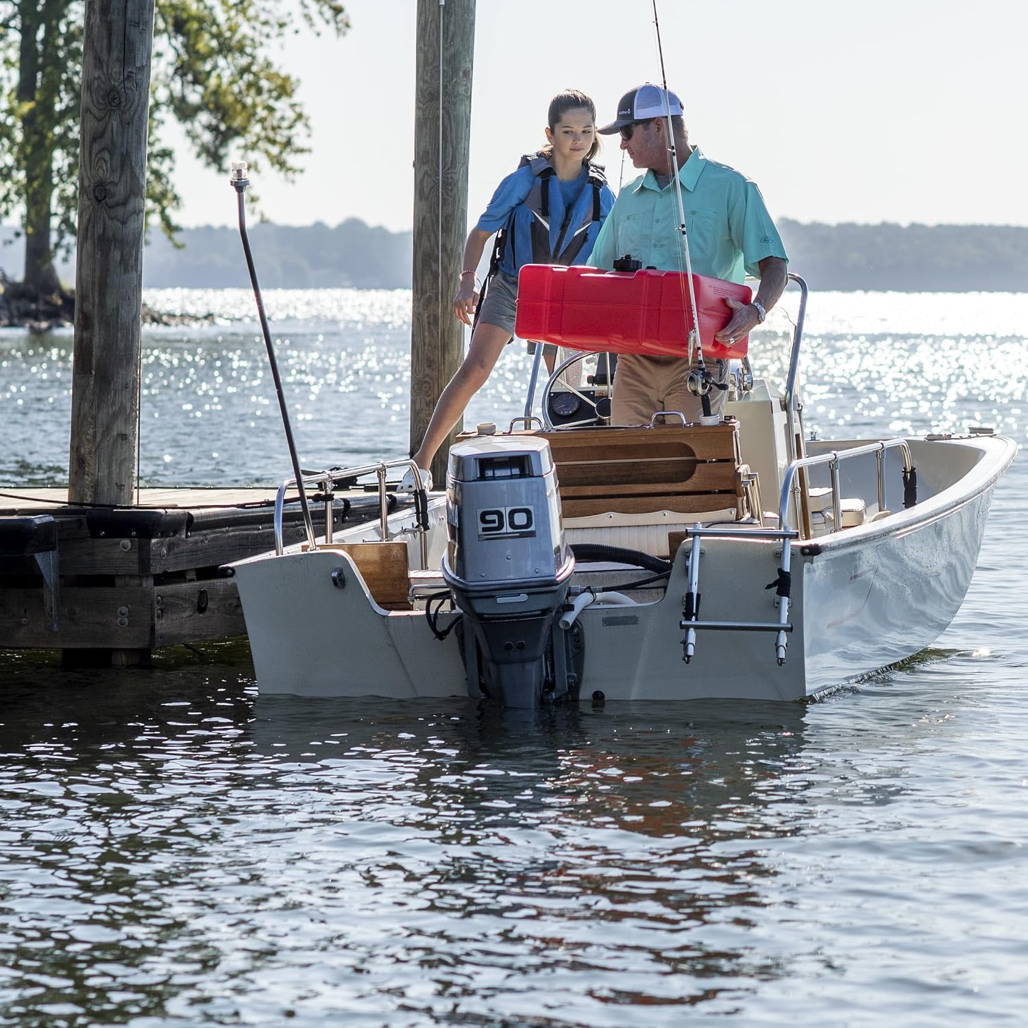 Scepter 6 Gallon Portable Marine Gas Can, Boat Fuel Tank with Top Handle | Underseat Design, 2-Way Vented Cap, Built-In Fuel Gauge and Pick-Up, EPA & CARB Compliant, 19.3"L x 12.2"W x 10.2"H (10511)