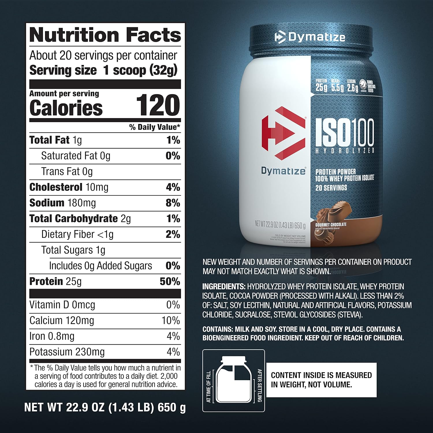 Dymatize ISO100 Protein Powder, 100% Whey Isolate, Gourmet Chocolate | 25g Protein, Hydrolyzed, Fast-Absorbing, Supports Muscle Health, 5.5g BCAAs, Gluten-Free, 76 Servings, 5 lb