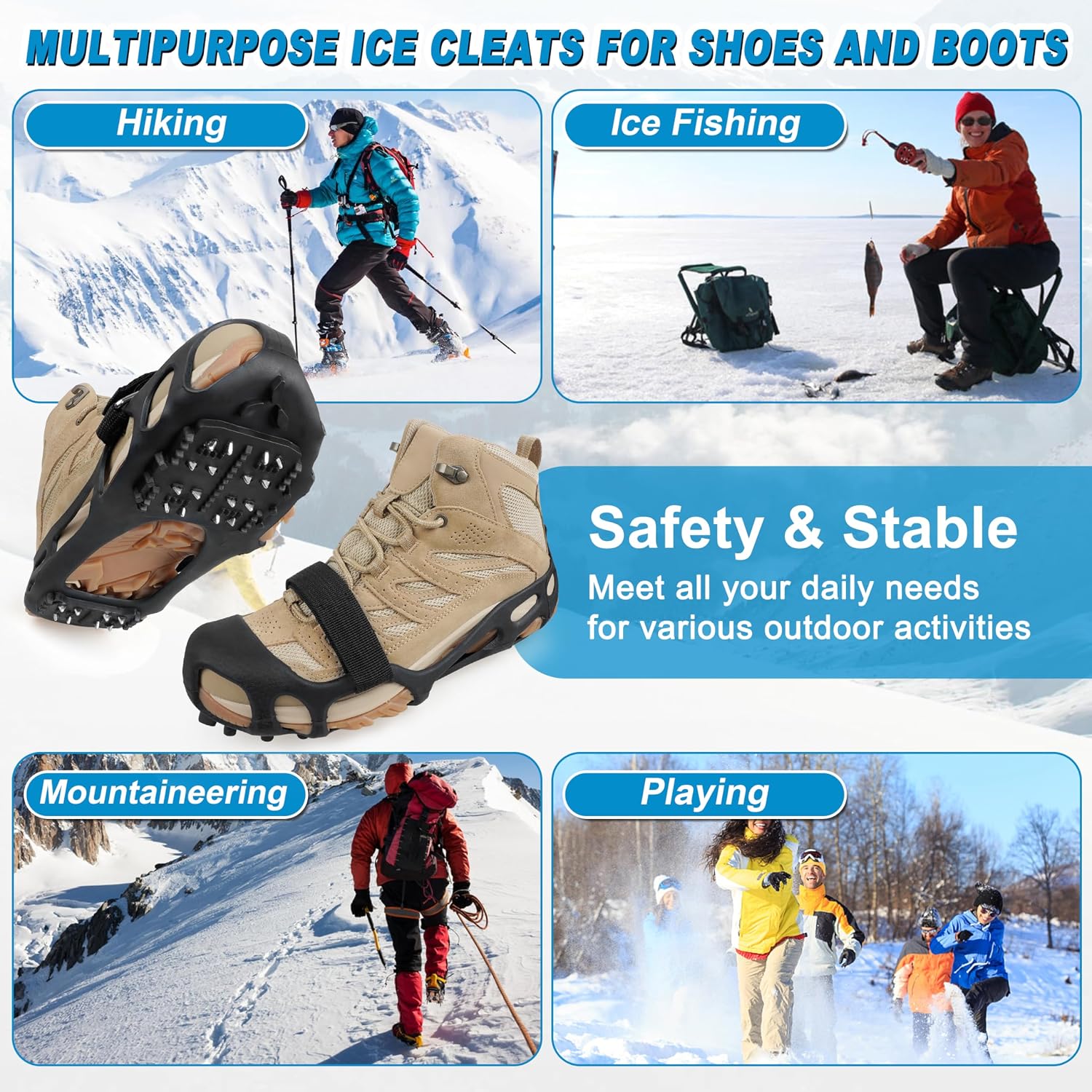 Ice Snow Traction Cleats for Shoes and Boots Non-Slip Crampon Snow Cleats for Winter Walking on Snow and Ice Boots Cleats for Men Women Walking