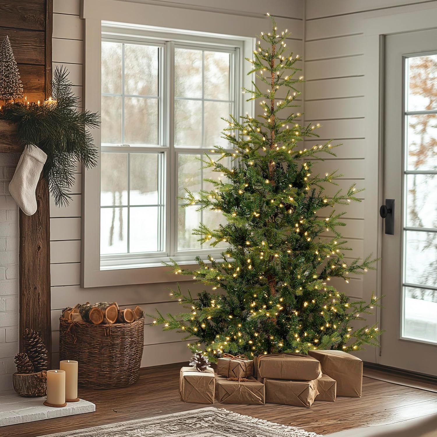 National Tree Company 'Feel Real' Pre-lit Artificial Christmas Tree | Includes Pre-strung White Lights and Stand | Norwegian Spruce - 7.5 ft | 750 Clear Lights, 1,325 Tips, Includes Stand, Artificial, Green