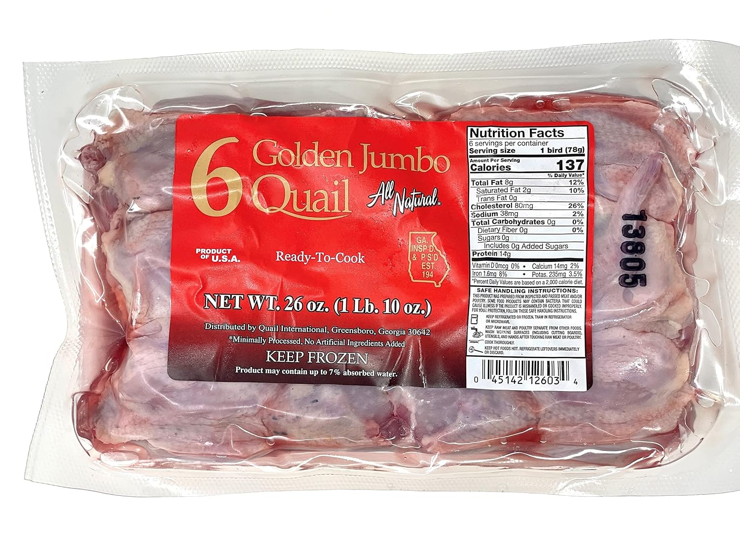 Whole Quail Bone-in - Includes 36 Whole Quail / 4.0-5.0 oz. each - 6 packages of 6 Frozen Whole All Natural Quail Meat - Ready to Cook - Product of