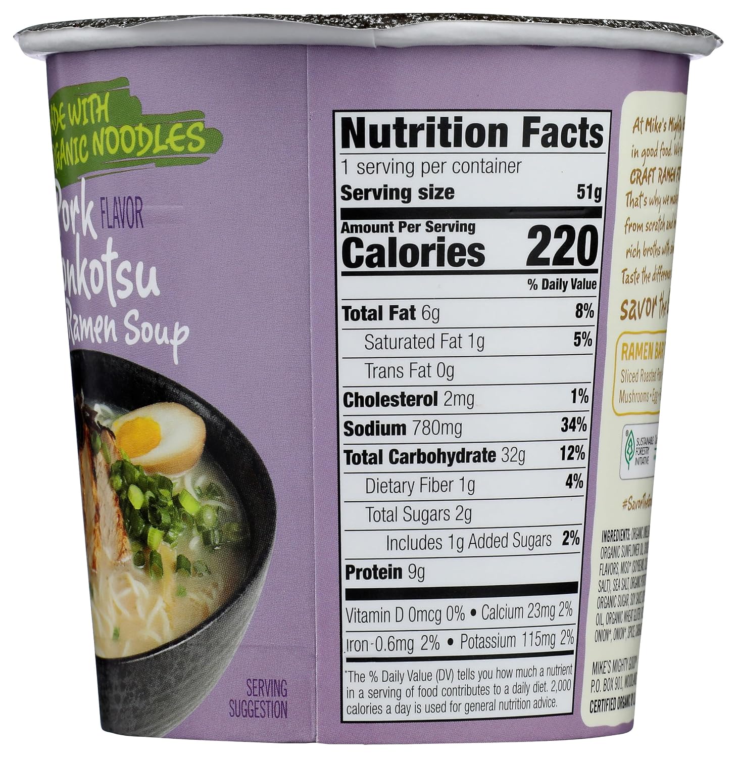 MIKES MIGHTY GOOD Organic Tonkotsu Ramen Cup, pork, 1.7 Oz