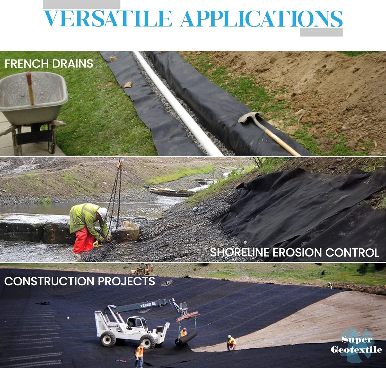 Super Geotextile 4, 6, 8 oz Non Woven Fabric for Landscaping, French Drains, Underlayment, Erosion Control, Construction Projects - 8 oz (4x100)