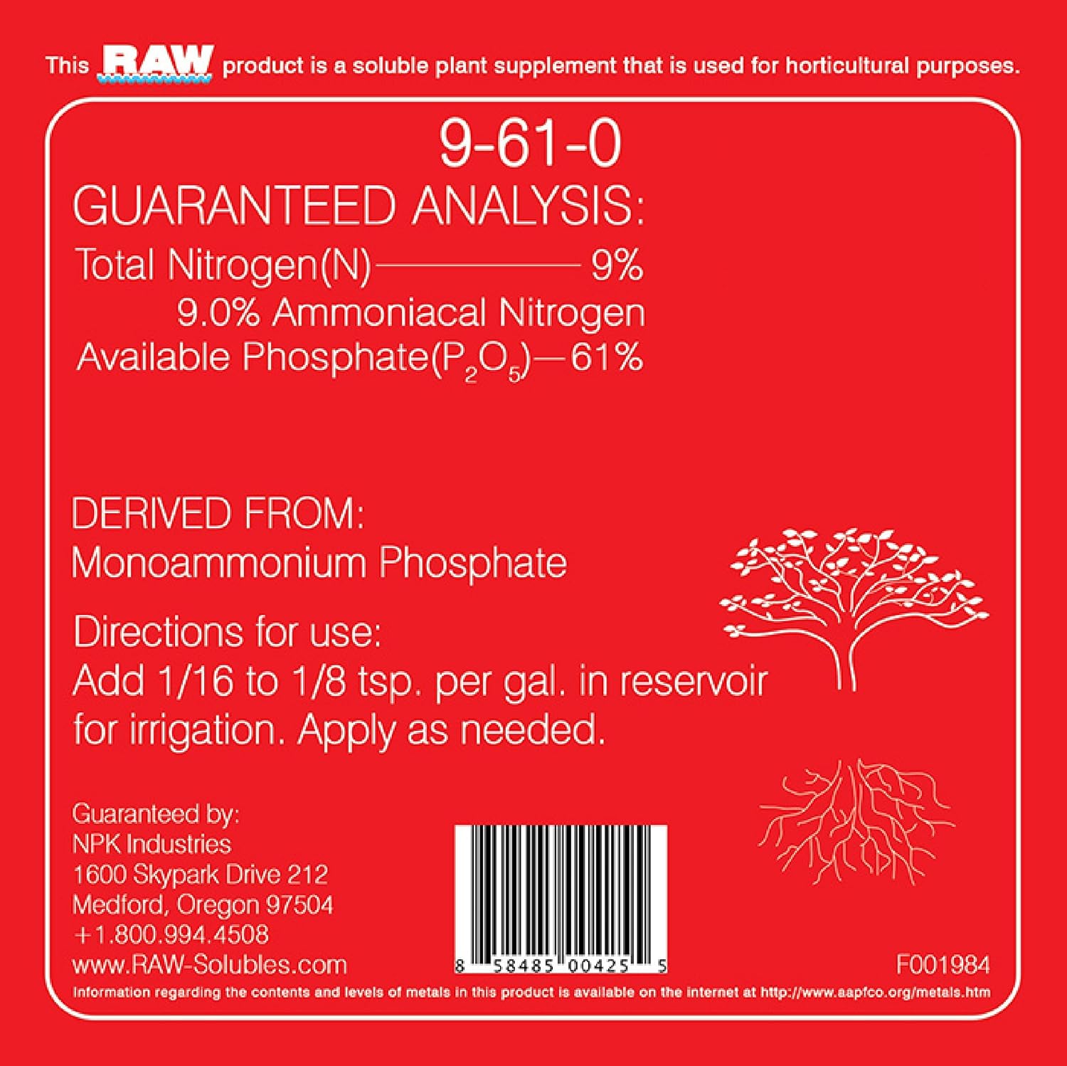 RAW Phosphorus Fertilizer - Water Soluble, High Phosphorus for Plants, 10lb | Energy for Fruit and Flower - Ideal Hydroponic Phosporus Fertilizer for Indoor Plants, Gardens and Vegetables