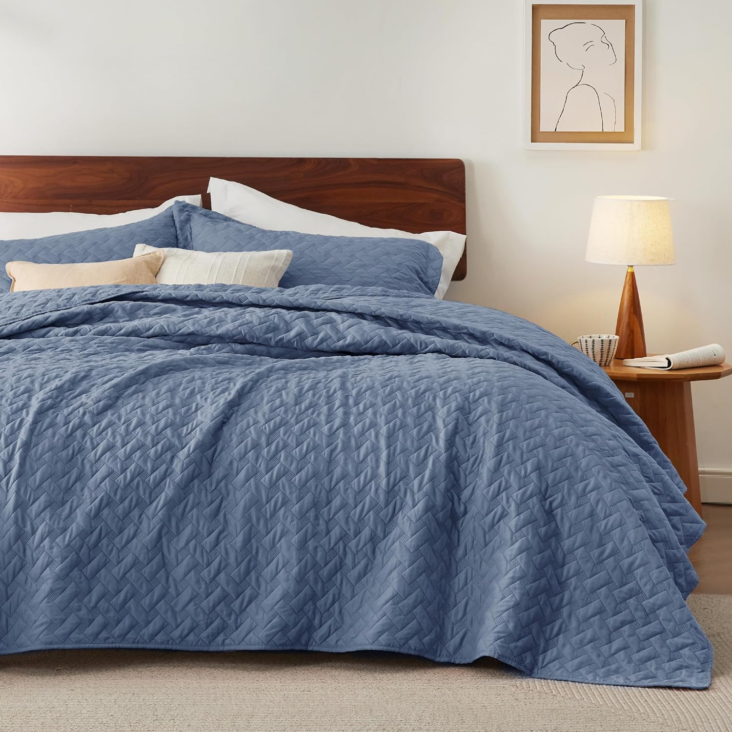 Bedsure Quilts Queen Size - Grey Bedspreads Queen Size with Basket Weave Pattern, Soft Quilt Bedding Set, Lightweight Comforter Set Coverlet for All Seasons with 2 Pillow Shams (90" x 96")