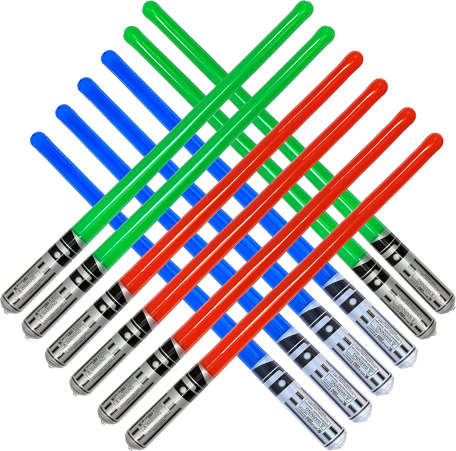 Inflatable Army 12 Inflatable Light Saber Sword Toys - 4 Green, 4 Red 4 Blue Lightsabers - Party Favor, Halloween Costume, Treats