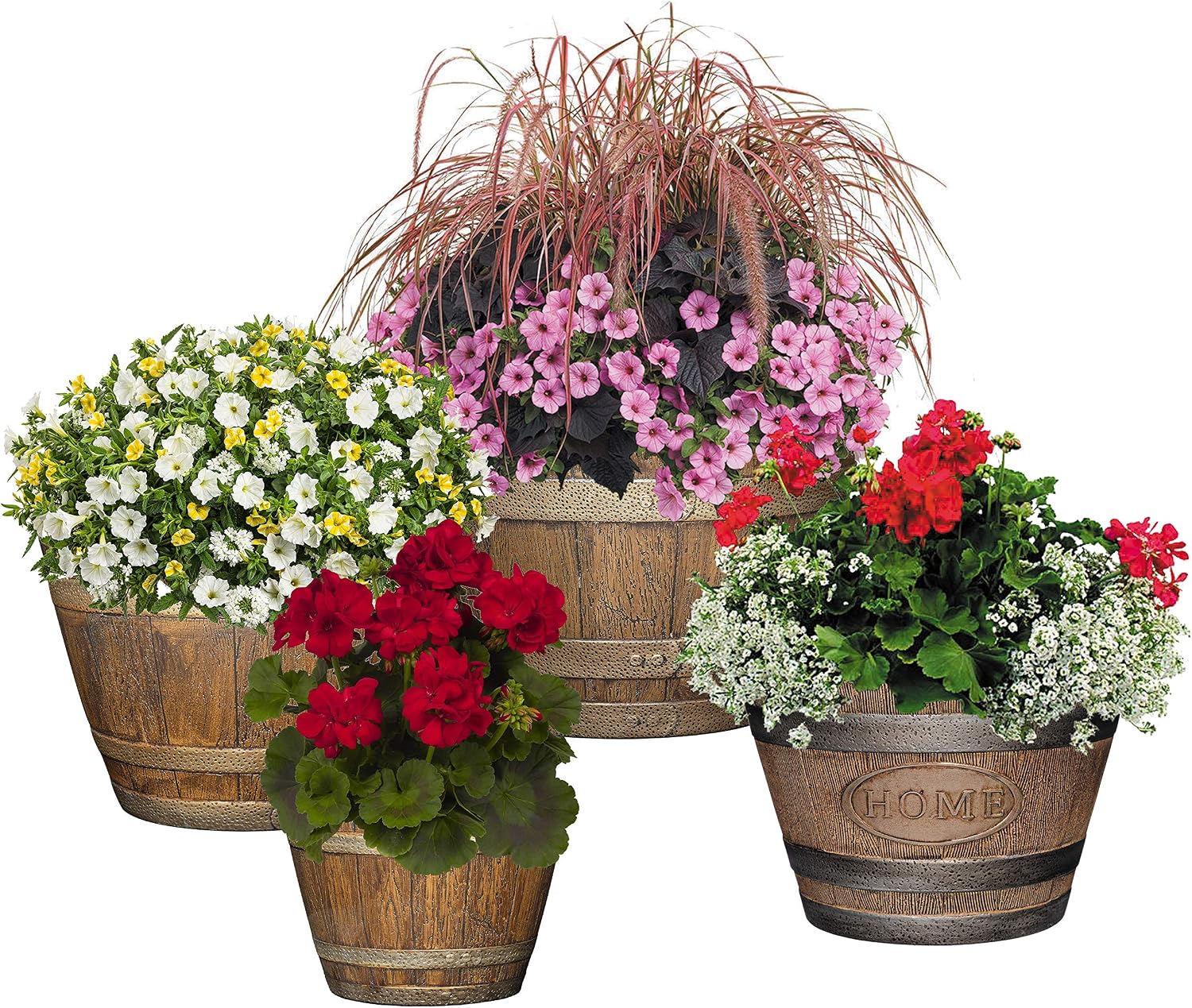 Classic Home and Garden Outdoor Round Whiskey Resin Flower Pot Barrel Planter, Distressed Oak Brown, 20.5" (Pack of 3)