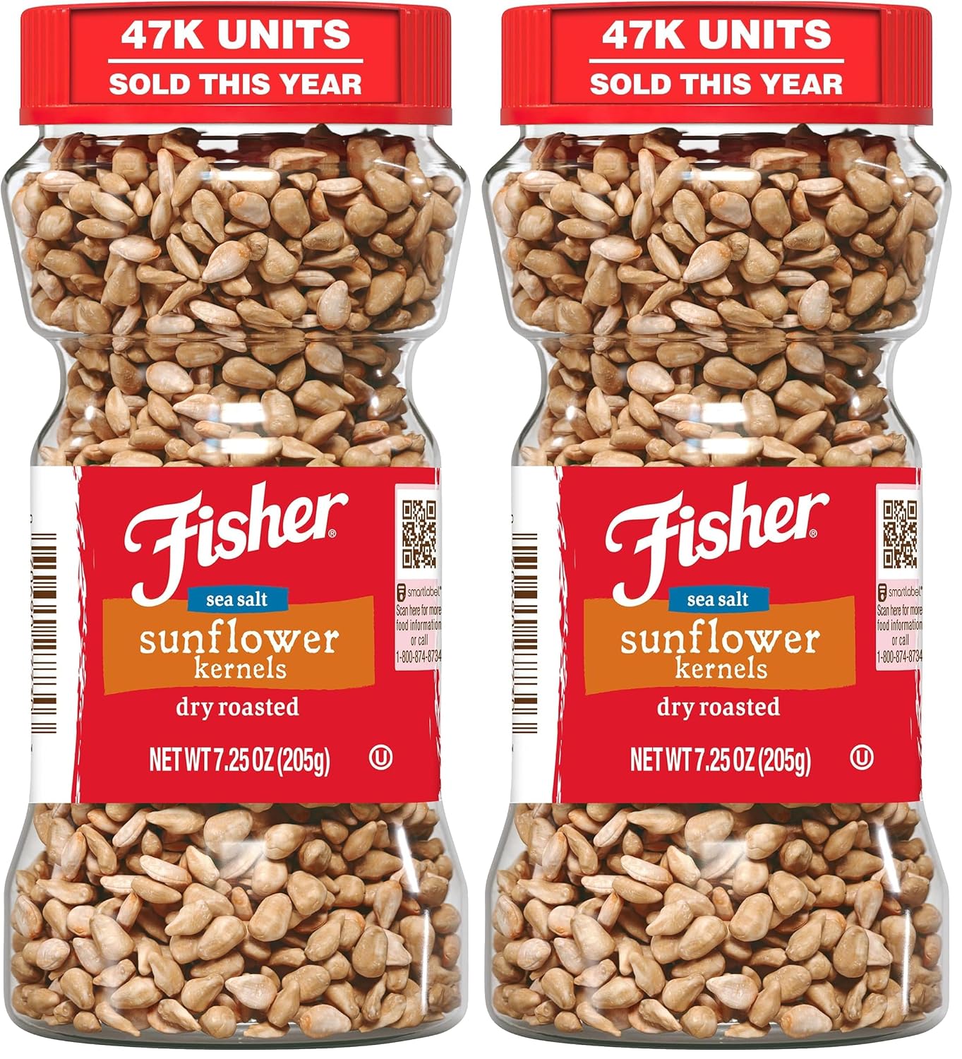 Fisher Dry Roasted Sunflower Seeds Kernels with Sea Salt, 7.25 oz, Sunflower Seeds to Eat, Gluten-Free, No Sugar Added, Crunchy Snacks for Adults, Perfect for Salads, Yogurt, & On-the-Go Snacking