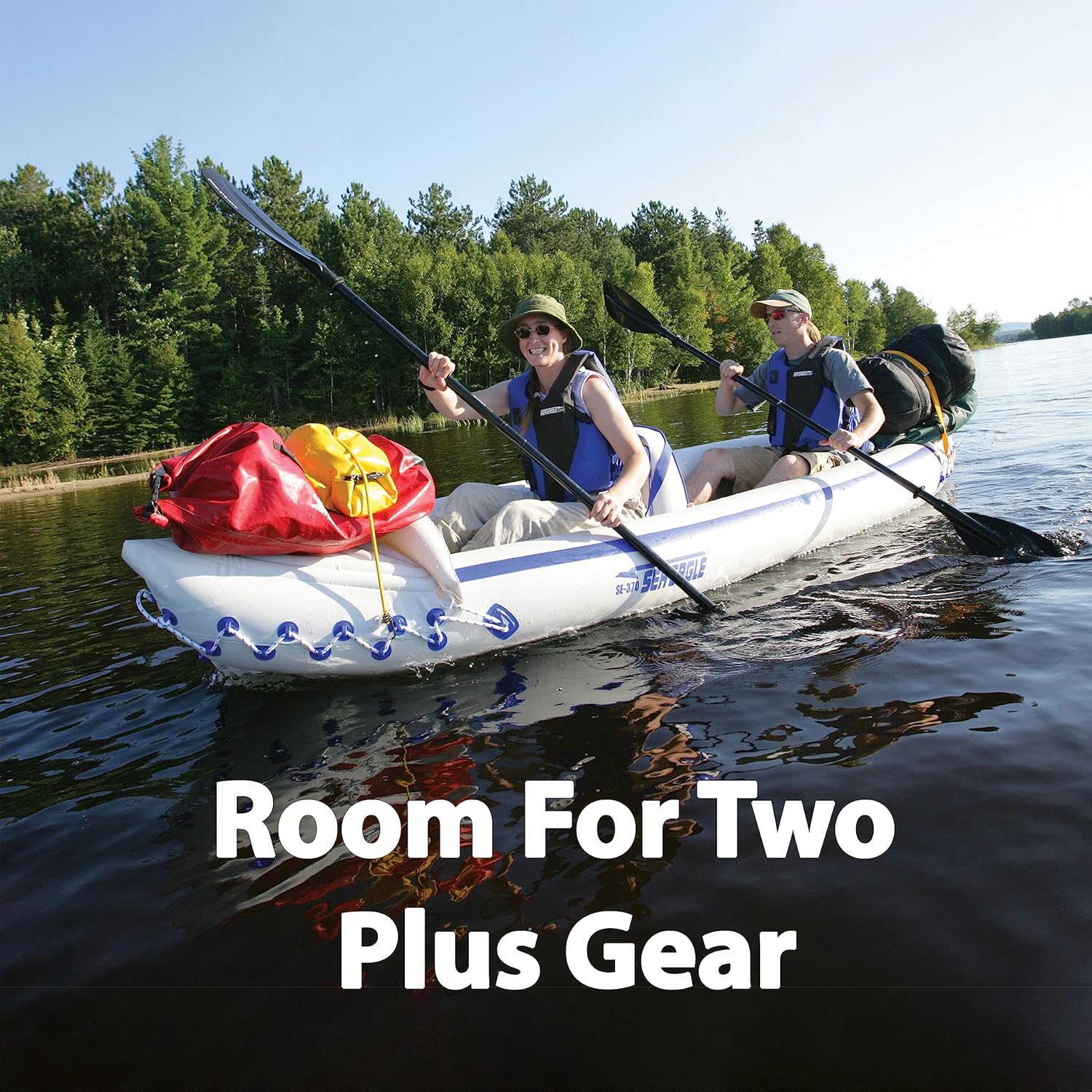 Sea Eagle 370 Pro 3 Person Inflatable Sport Kayak with Pro Package Includes Paddles, Deluxe Seats, Pump