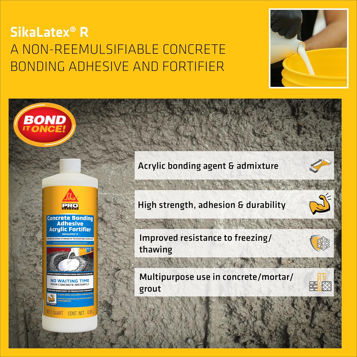 SIKA - SikaLatex R - Concrete Adhesive Glue, White - Admix for Portland-Cement Mortar/Concrete - Resistant to Freezing and thawing Damage - 1-Gallon (Pack of 1)