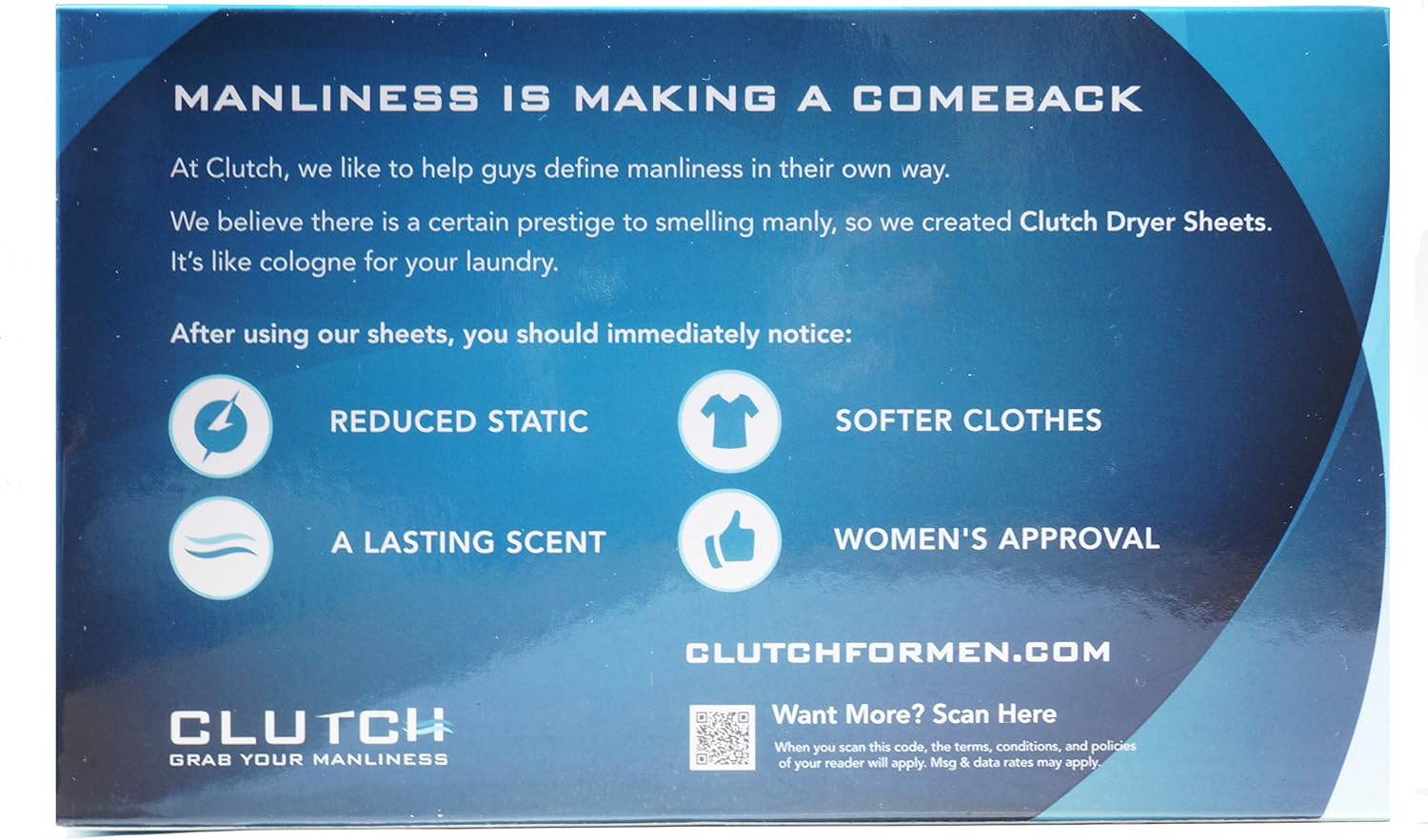 Clutch Men's Dryer Sheets, Fabric Softener for Men, 40 Count Box
