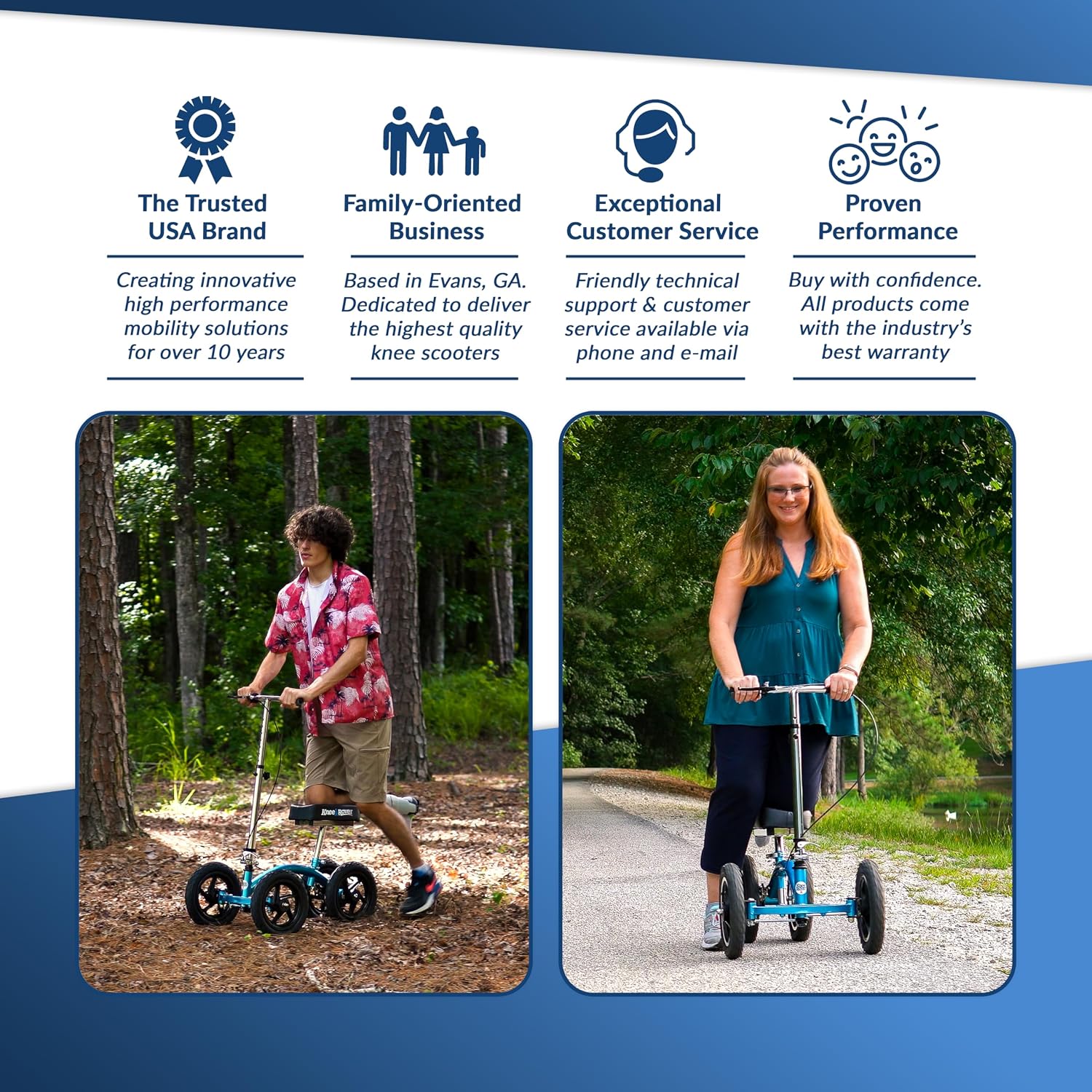 KneeRover Quad All Terrain Knee Scooter for Adults, Metallic Blue