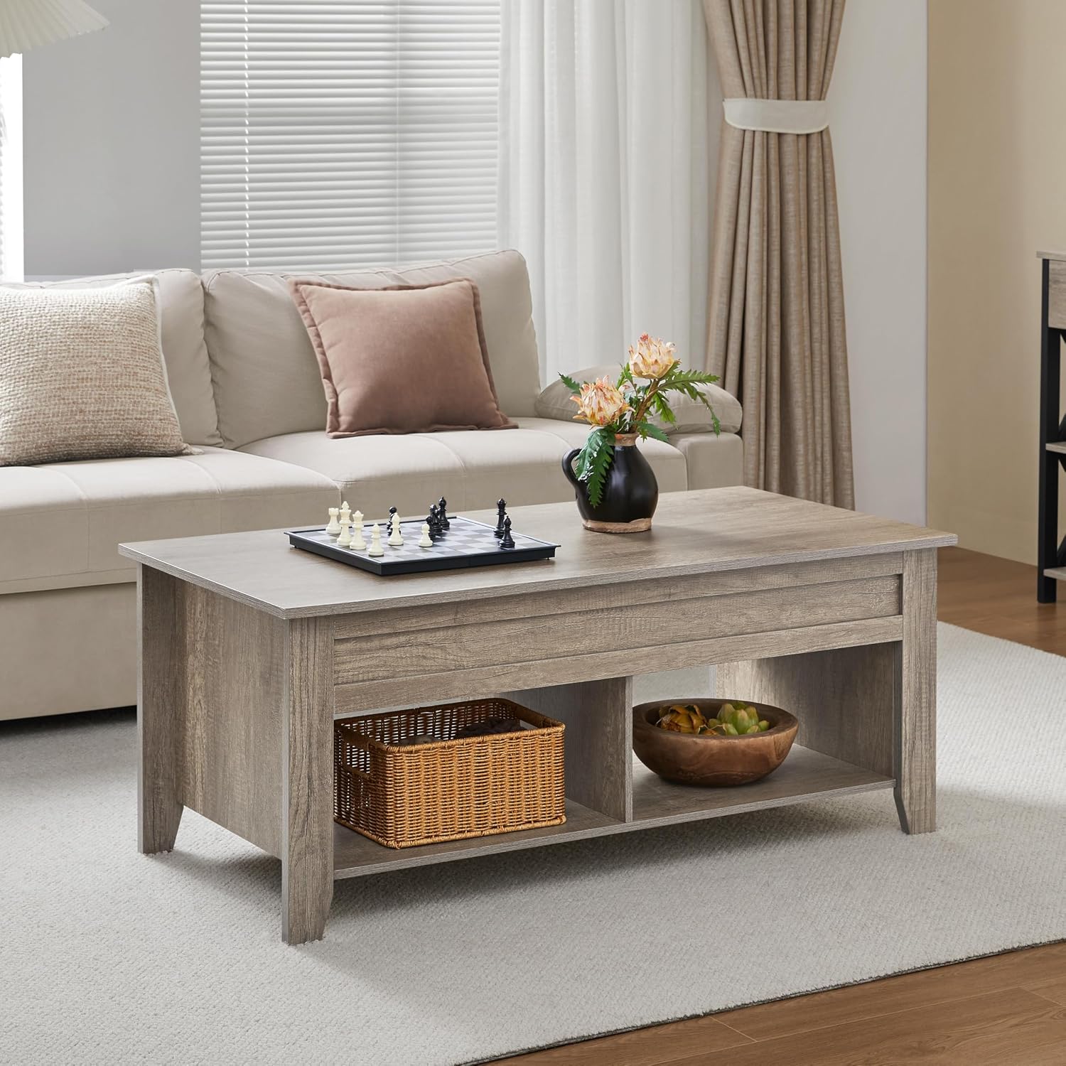 Yaheetech Lift Top Coffee Table with Hidden Storage Compartment Gray 47.5in