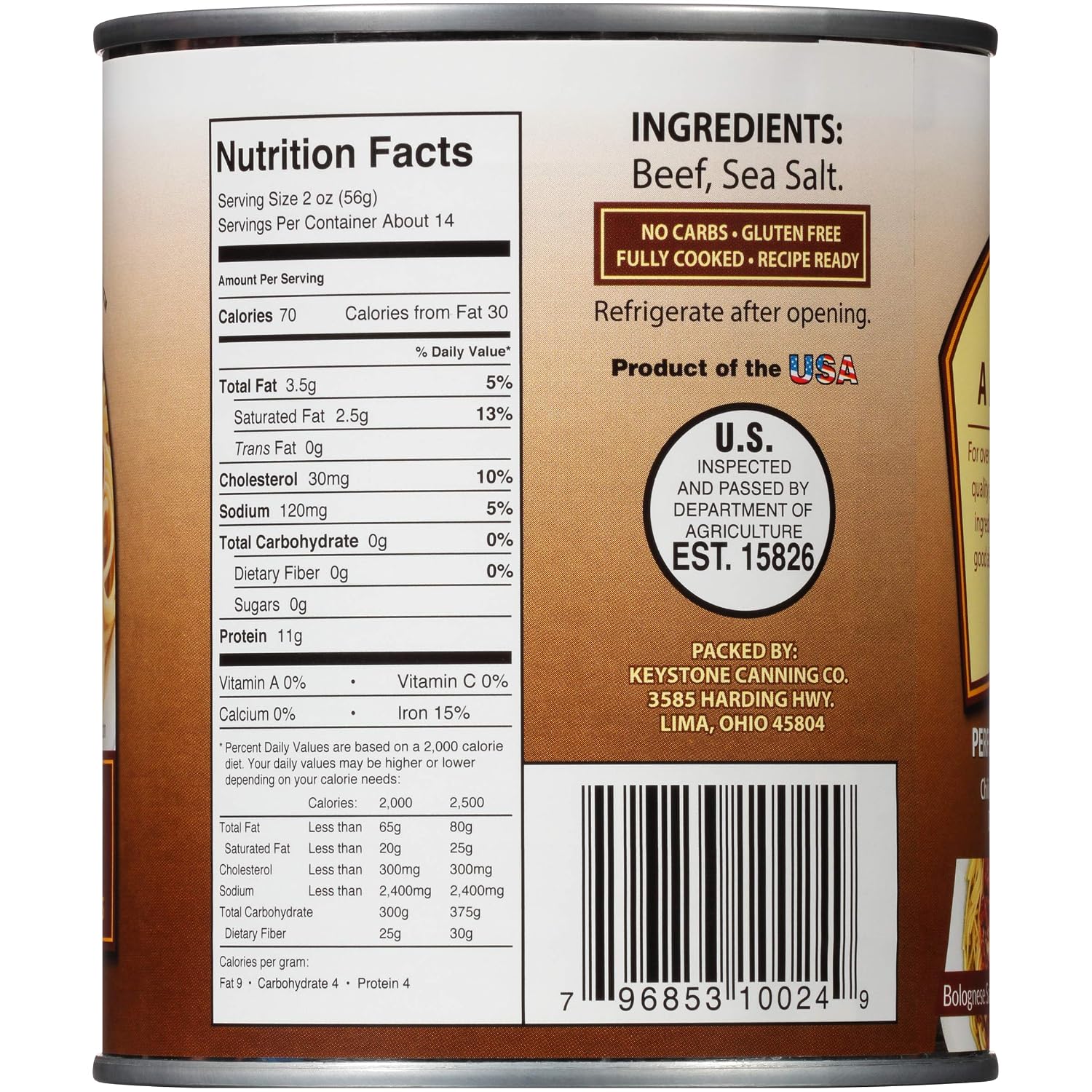 Keystone All Natural Ground Beef 14 Ounce Long Term Emergency Survival Food Canned Meat | Fully Cooked Ready to Eat | Gluten Free Family Pack of 1