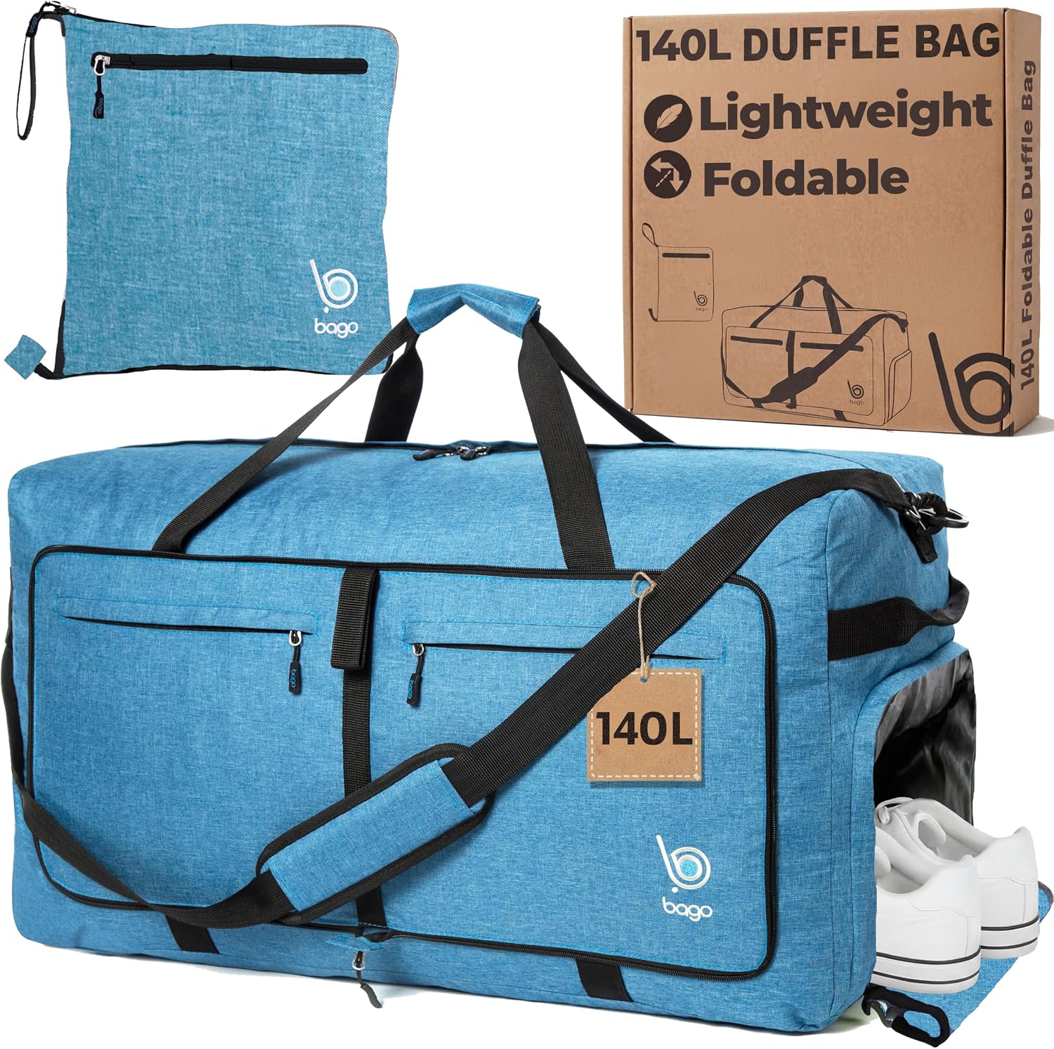 Bago Large Duffle Bag for Travel Women & Men. Durable Lightweight Foldable Travel Duffel Bags For Traveling Women. 80L Duffle Bags For Overnight Bag With Shoe Compartment Collapsible Weekender duffel