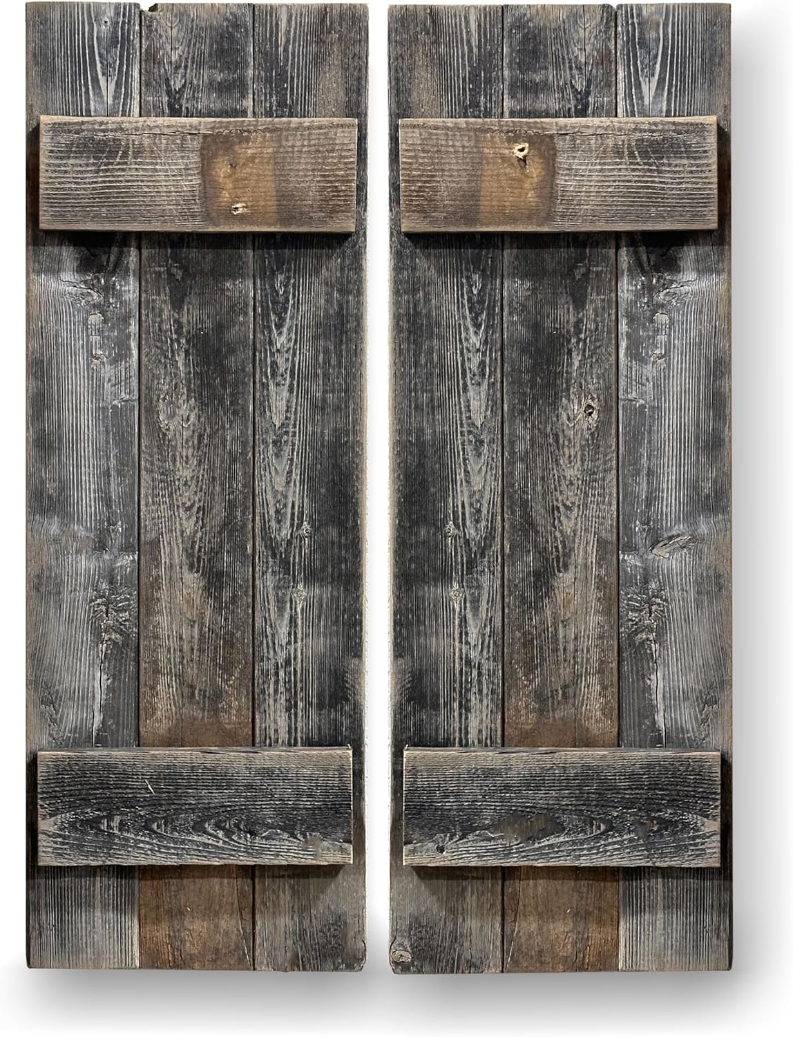 Rustic Revival | Rustic Shutters Made from 100% Reclaimed Weathered Wood – Set of 2 – Farmhouse Barnwood Style Wall Decor – Real Wood Handmade