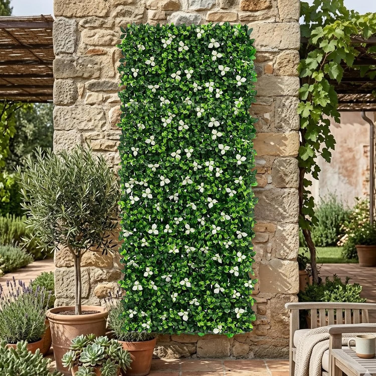 NatraHedge 20''X50'' Artificial Privacy Grass Wall Decor, Laurel Leaf