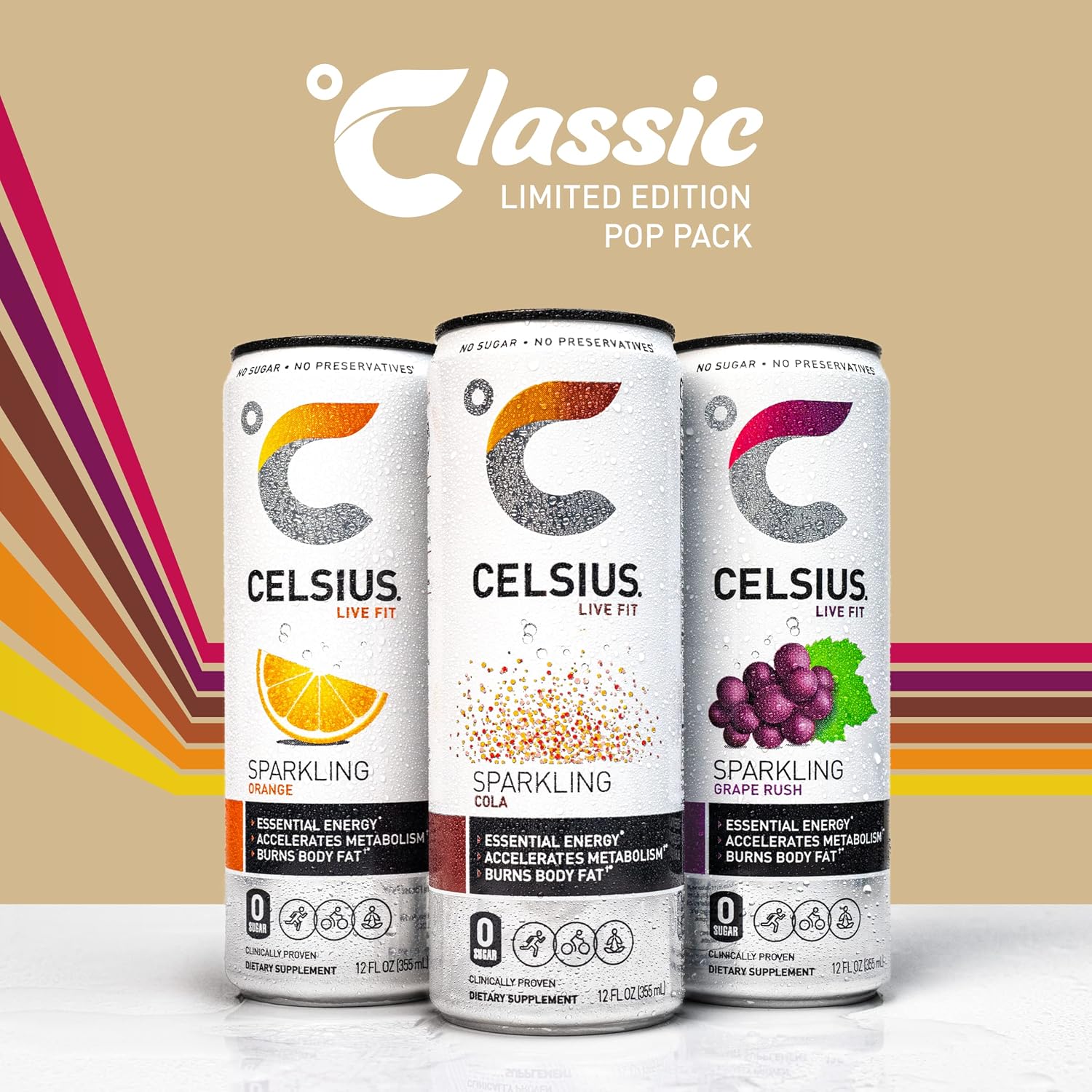 CELSIUS Sparkling Orange, Sugar Free Energy Drink, 12 Fl Oz (Pack of 4)