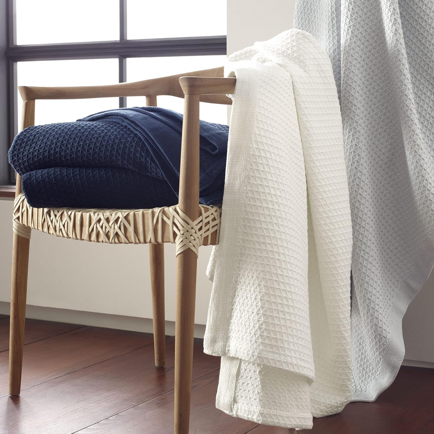 Nautica - Queen Blanket, Diamond Weave Cotton Bedding, Medium-Weight for All Seasons, Oeko-Tex Certified (Baird Navy)