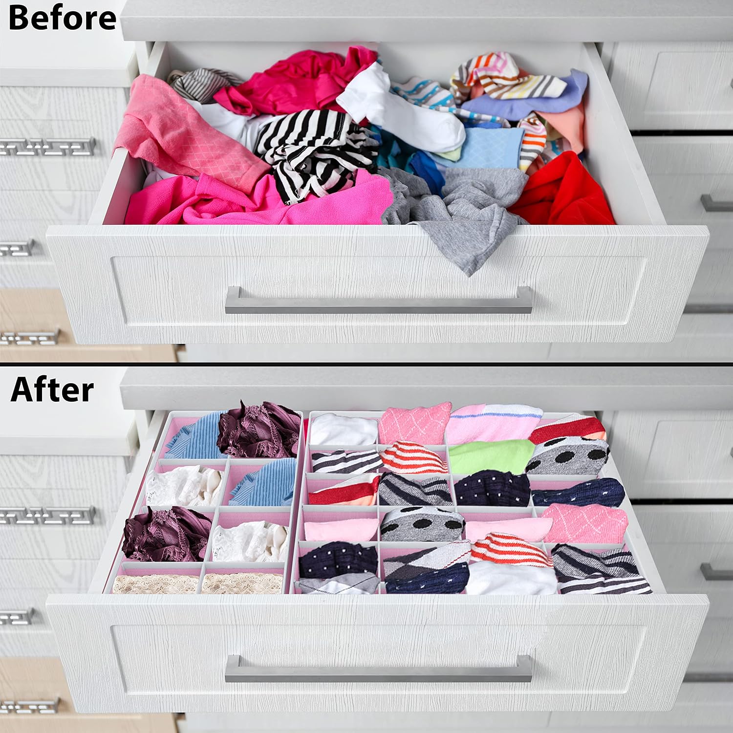 Simple Houseware 4-Pack Drawer Organizer Set for Underwear/Socks/Bra, Gray | Closet Dividers for Underwear, Socks, Bras, Scarves, Ties - Foldable Non-Woven Storage Boxes