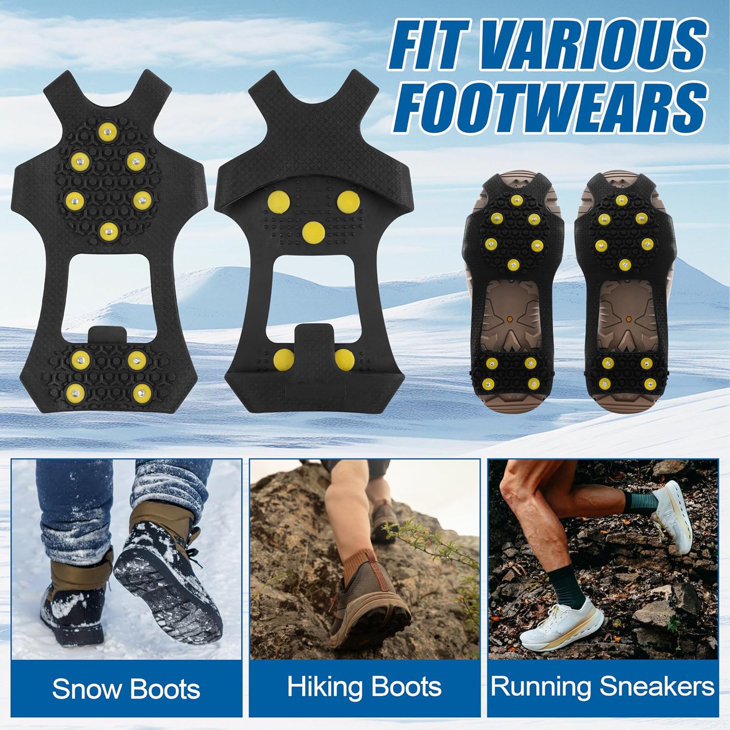 Ice Cleats Snow Traction Cleats Crampons for Shoe and Boots Non-Slip Overshoe for Walking on Snow and Ice Rubber Walking Cleats Anti Slip Crampons
